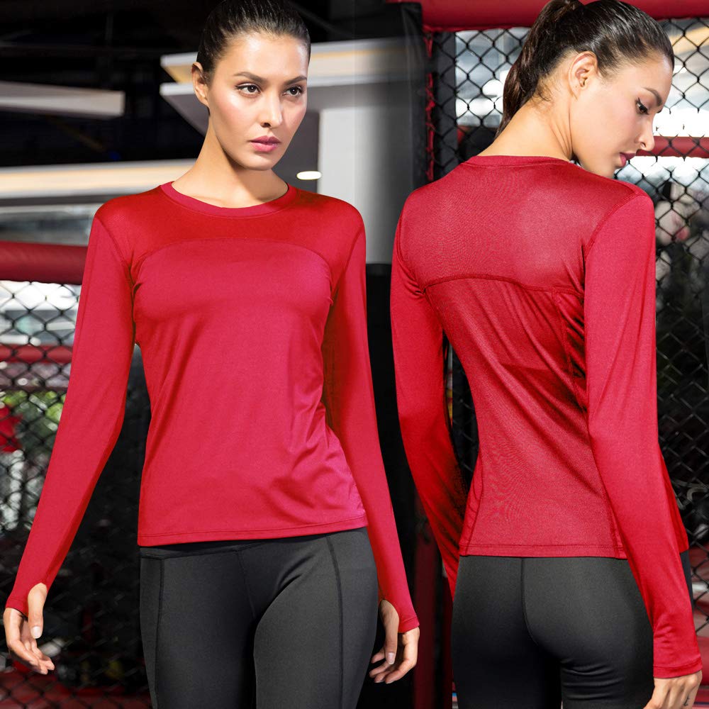 3 Pack Women's Long Sleeve Performance Base Layer Shirts - Moisture Wicking Quick Dry Athletic Tops with Thumb Holes for Running, Yoga & Outdoor Workouts