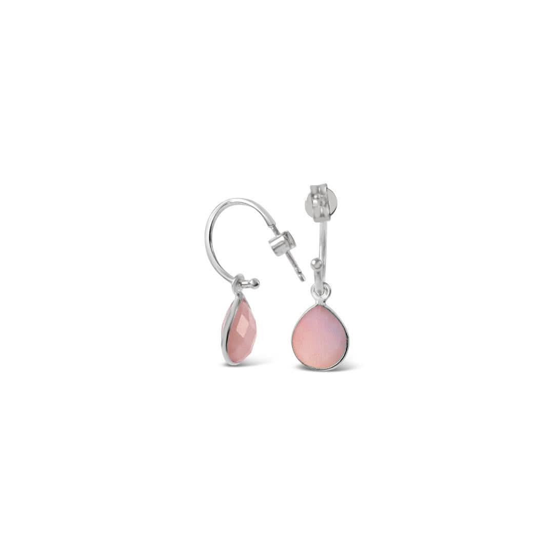 Pink Opal Drop Hoop Earrings for Women - Sterling Silver October Birthstone Jewelry - Perfect for Gifts, Parties & Everyday Wear