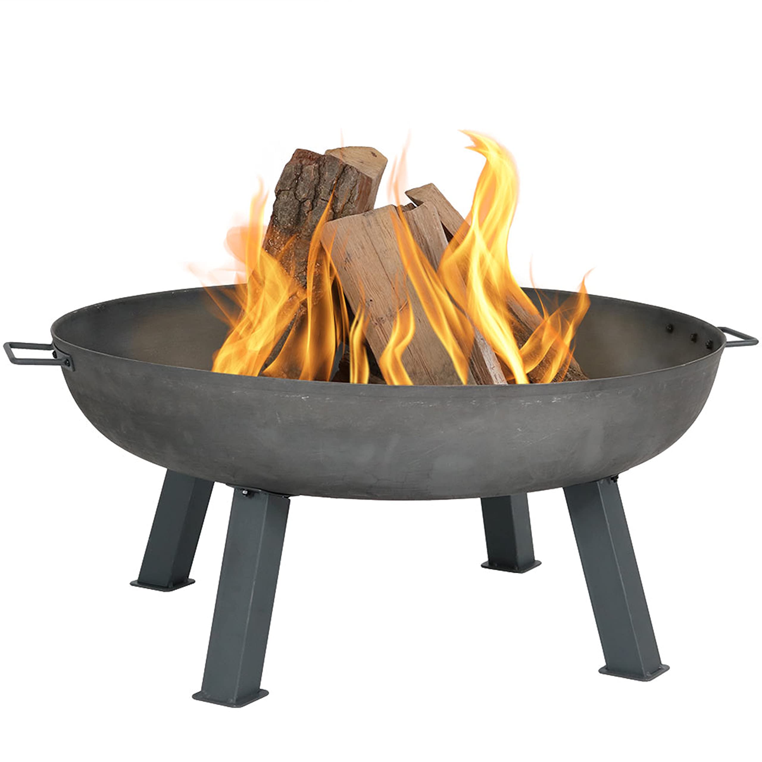 34-Inch Heavy-Duty Cast Iron Wood Burning Fire Pit for Outdoor Use - Rust-Resistant Steel Finish with Handles - Perfect for Backyard, Patio, Camping and Bonfire Nights