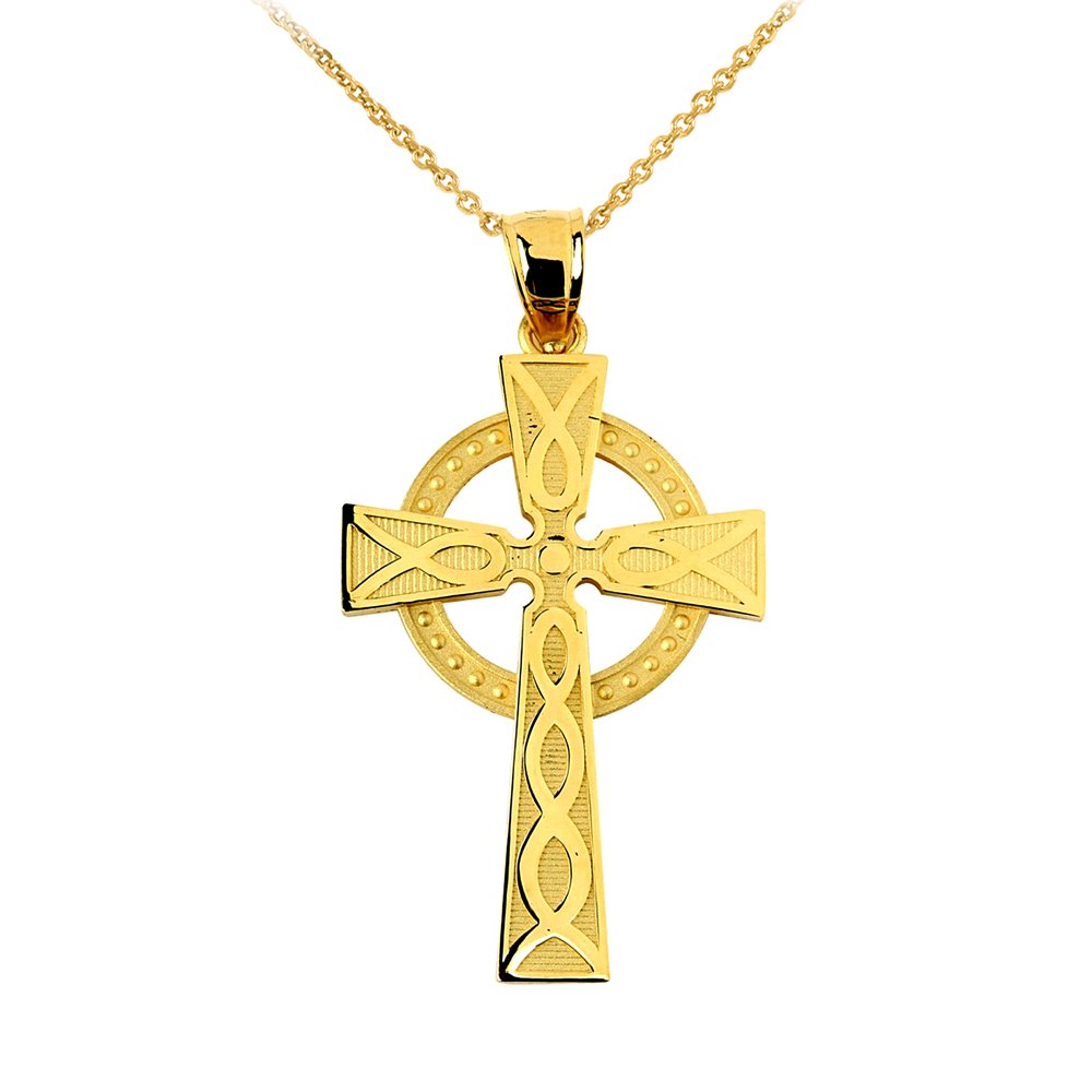 14K Gold Celtic Cross Pendant Necklace for Women