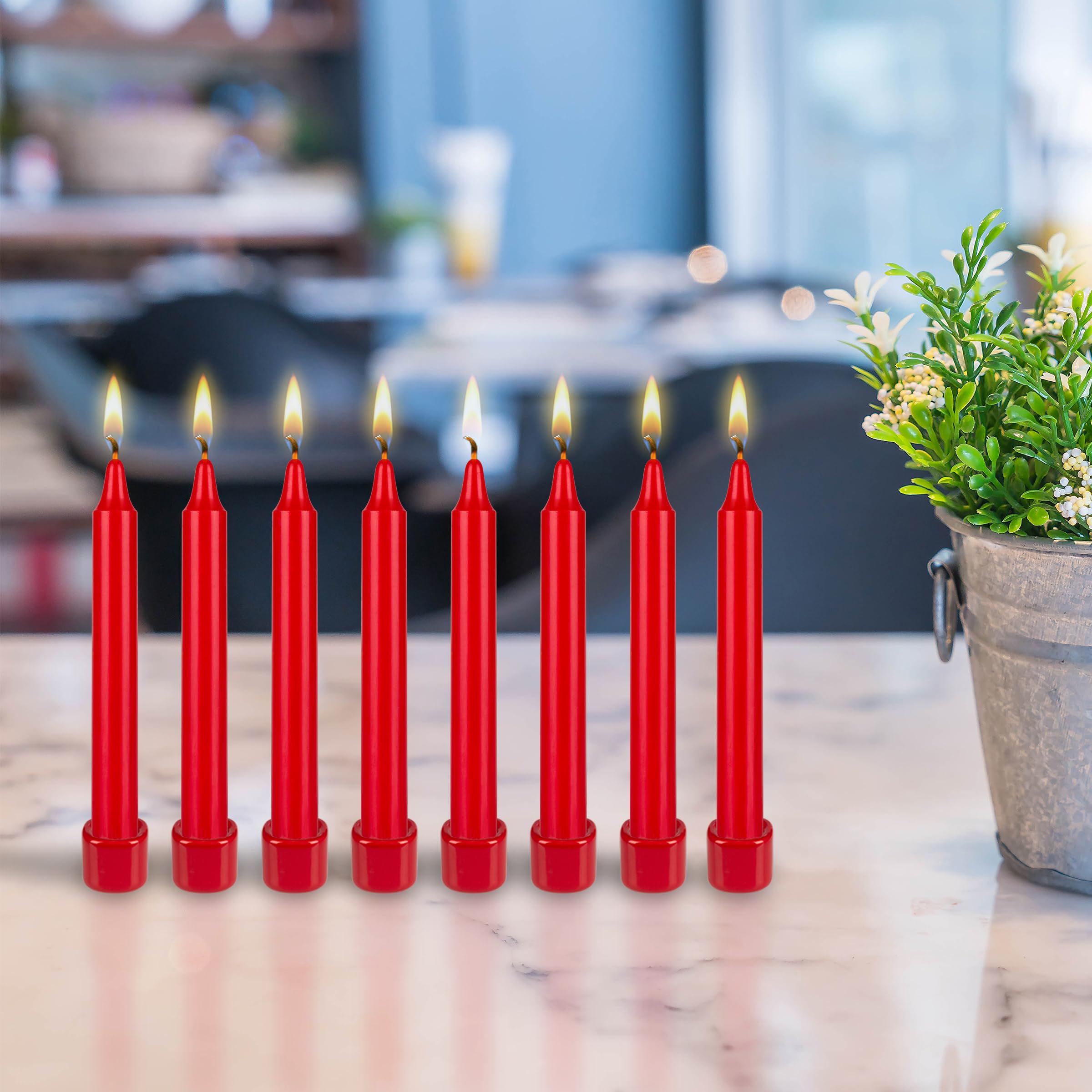 8-Pack Red Unscented 5-Inch Taper Candles for Dining Table, Church, Wedding Decor & Emergency Lighting - Household Essentials
