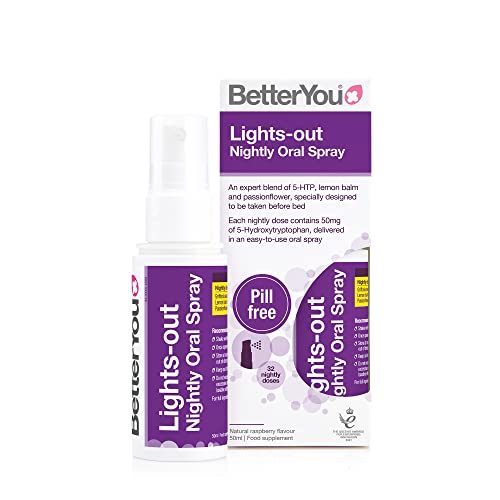 BetterYou Lights Out 5HTP 50mg Nighttime Sleep Support Oral Spray - Promotes Relaxation & Restful Sleep for Adults - Perfect for Stress Relief & Natural Sleep Aid