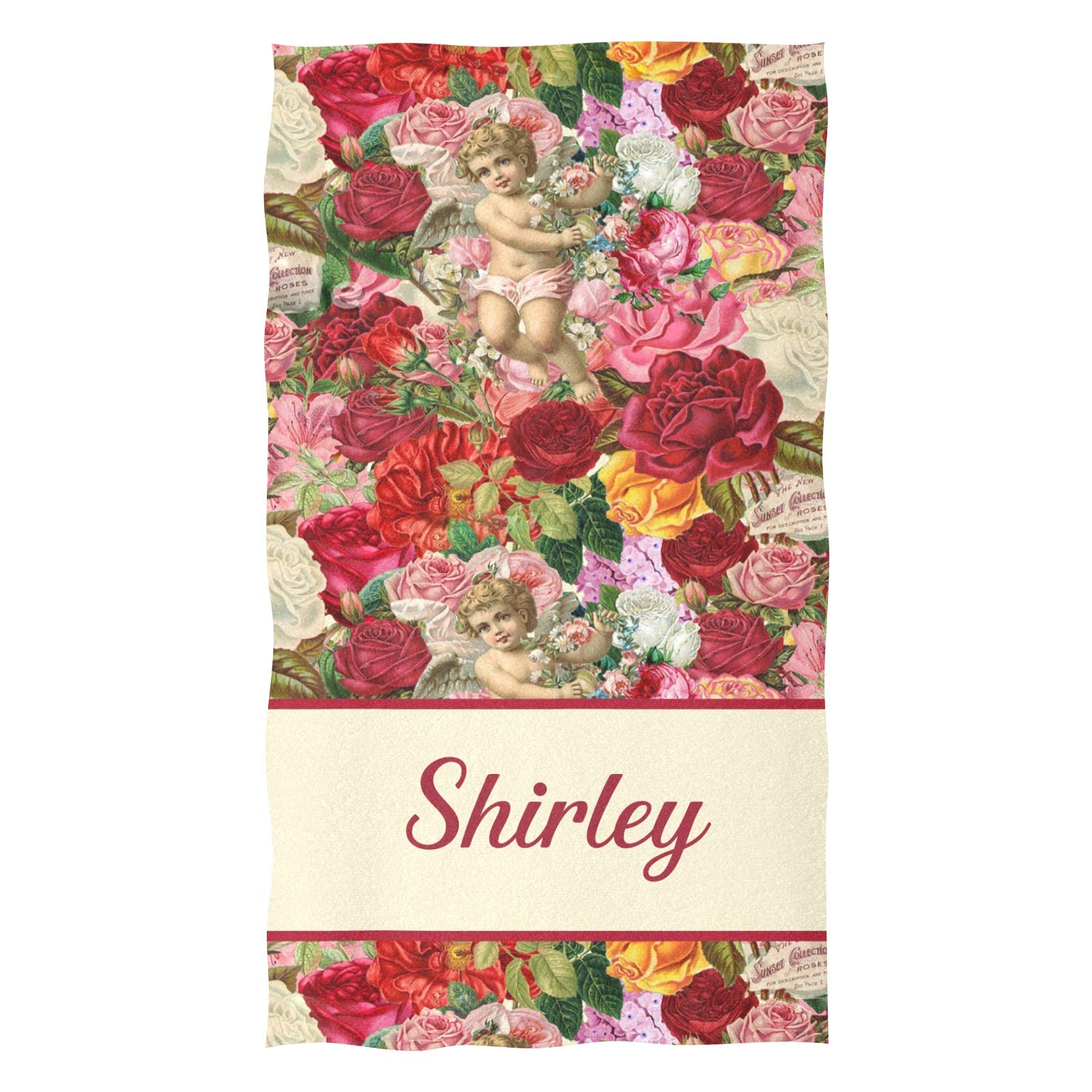 Personalized Hand Towels with Name - Colorful Floral Angel Design, Soft Microfiber Bath Towel (16x28 Inches) for Bathroom, Kitchen, Hotel, Gym & Spa - Perfect Gift for Weddings, Housewarming & Holidays