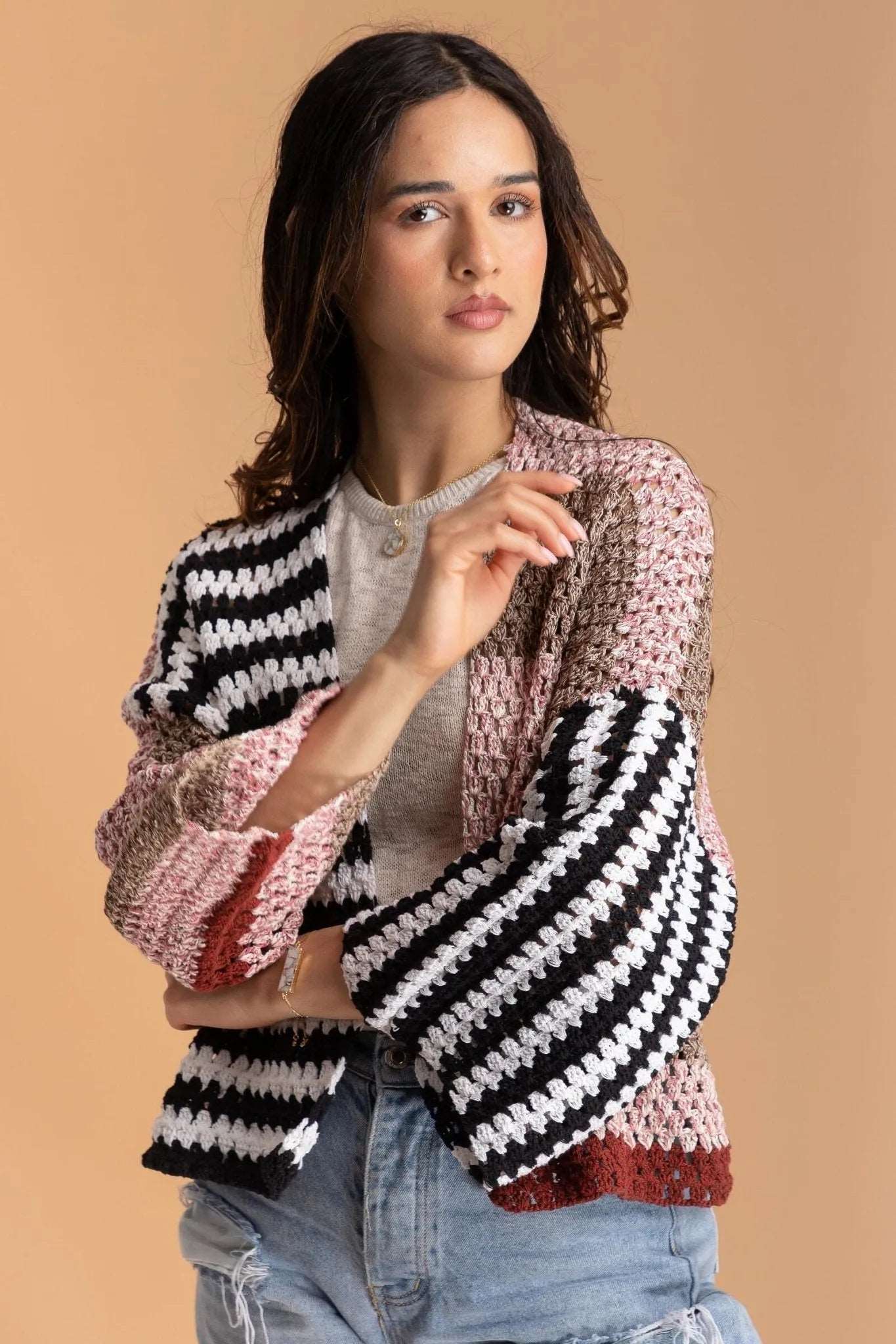 Crochet Granny Square Pattern Jacket - Vintage Boho Cardigan for Women - Handmade Crocheted Sweater - Perfect for Fall, Winter & Cozy Home Wear