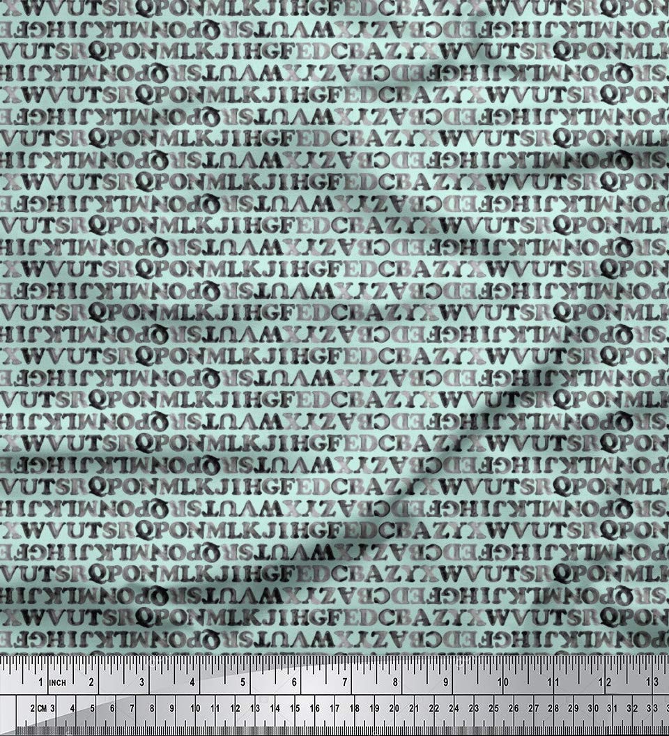 Soimoi Moss Green Georgette Fabric by the Yard - 42 Inch Wide Striped Alphabet Textile for Dresses, Curtains & DIY Projects - Modern Geometric Printed Fabric for Sewing & Home Decor