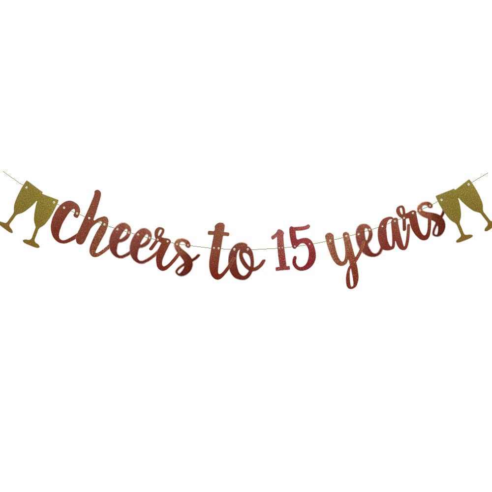 Rose Gold Glitter 'Cheers To 15 Years' Banner - Pre-Strung Party Decor for 15th Wedding Anniversary, Birthday & Milestone Celebrations - Perfect for Home, Hall & Outdoor Party Decorations