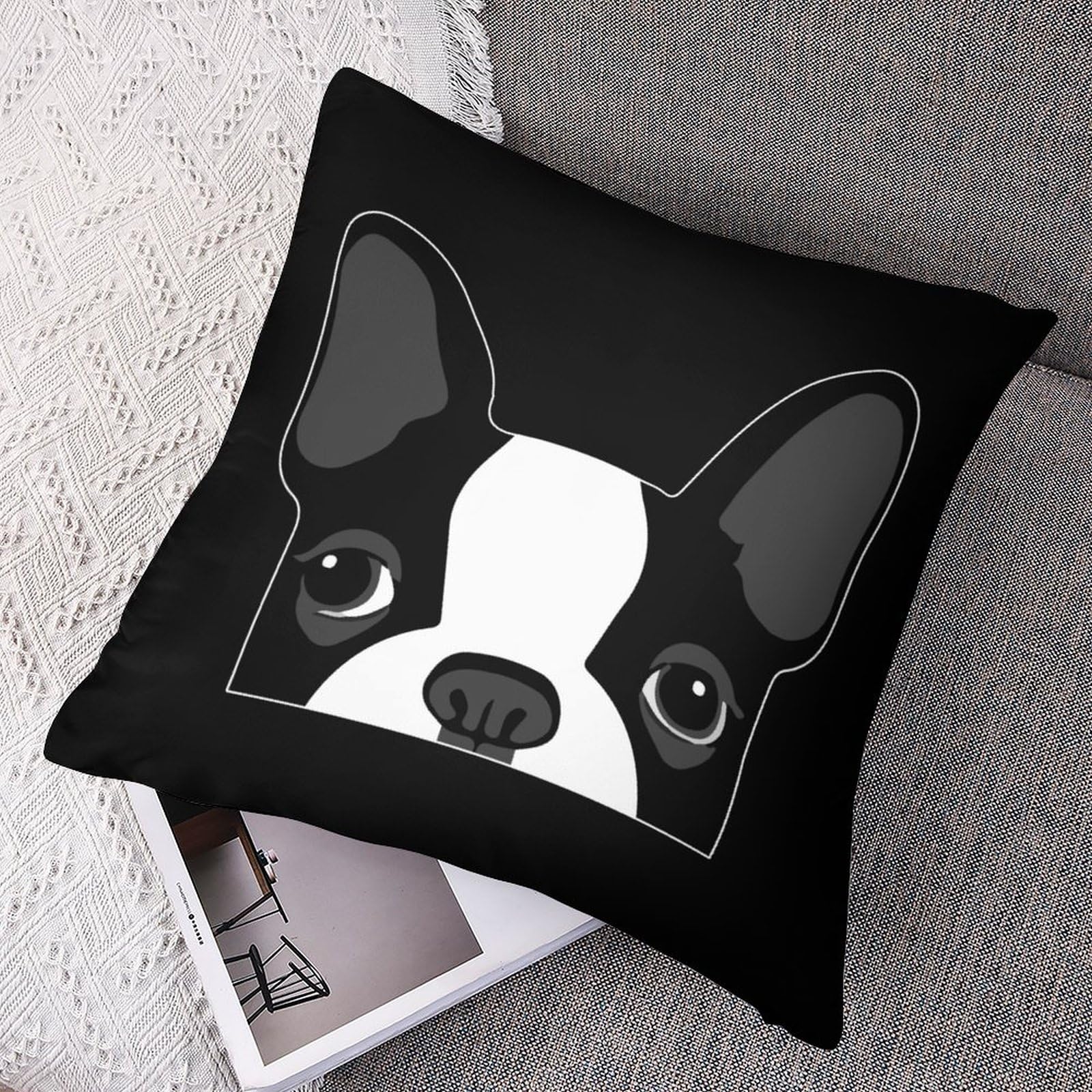 French Bulldog Head Polyester Pillow Cases - Soft & Smooth Cushion Covers for Sofa, Bed, Living Room Decor (32x32 Inches, 1 Piece) - Perfect for Home Decor, Gifts, and Pet Lovers