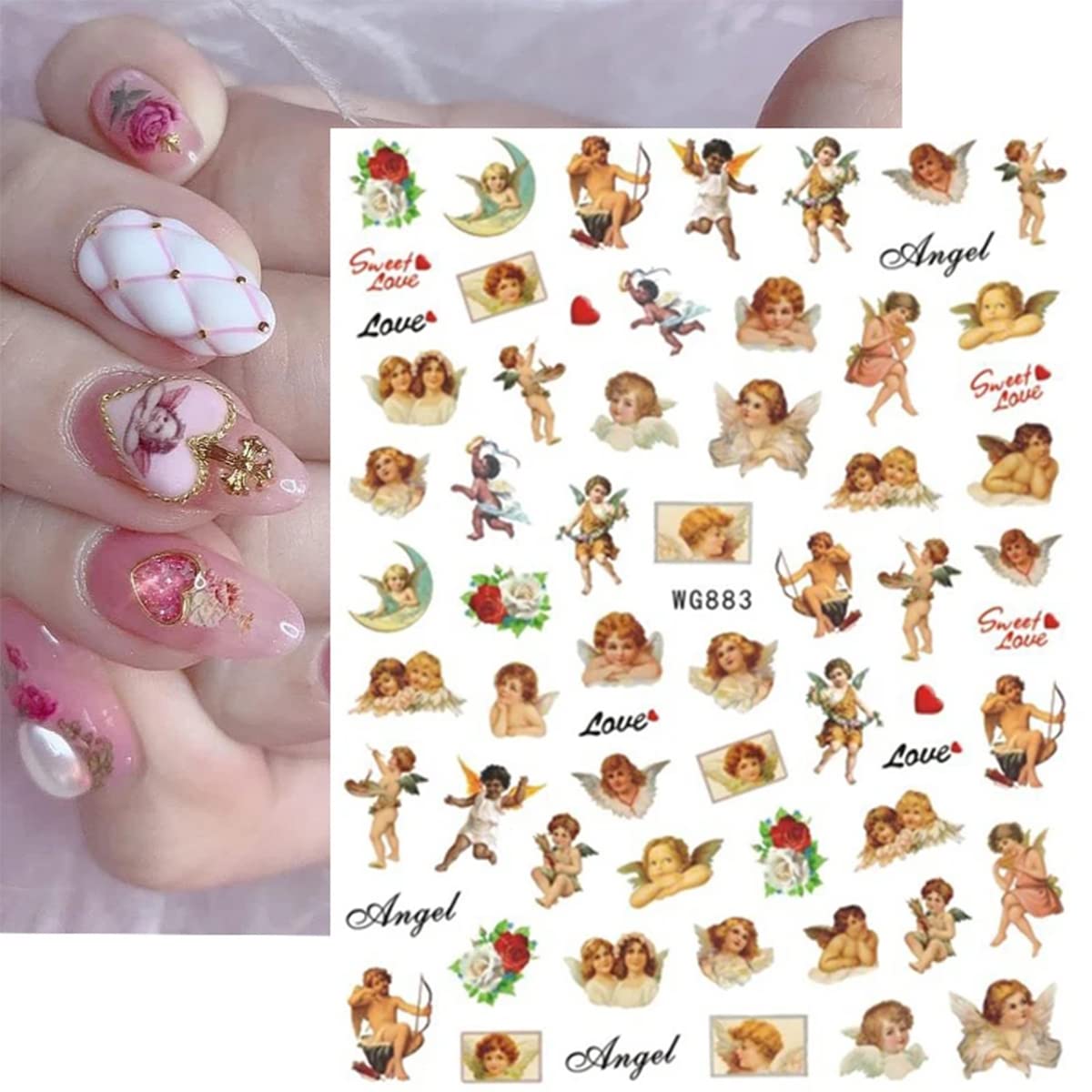 10pcs Angel Nail Stickers - Floral Wing Designs for Valentine's Day Nail Art