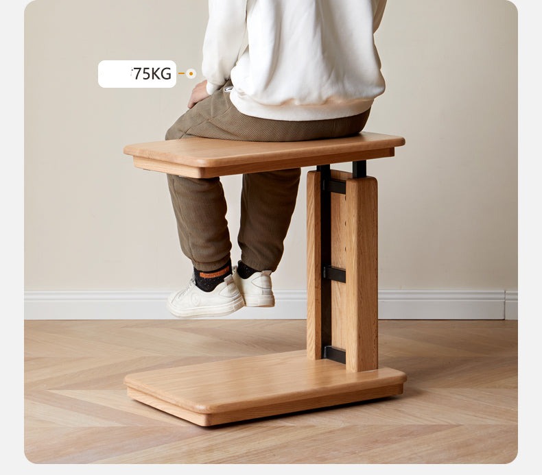 Solid Oak Wood Liftable Foldable Side Table - Adjustable Height for Living Room, Bedroom, or Office Use