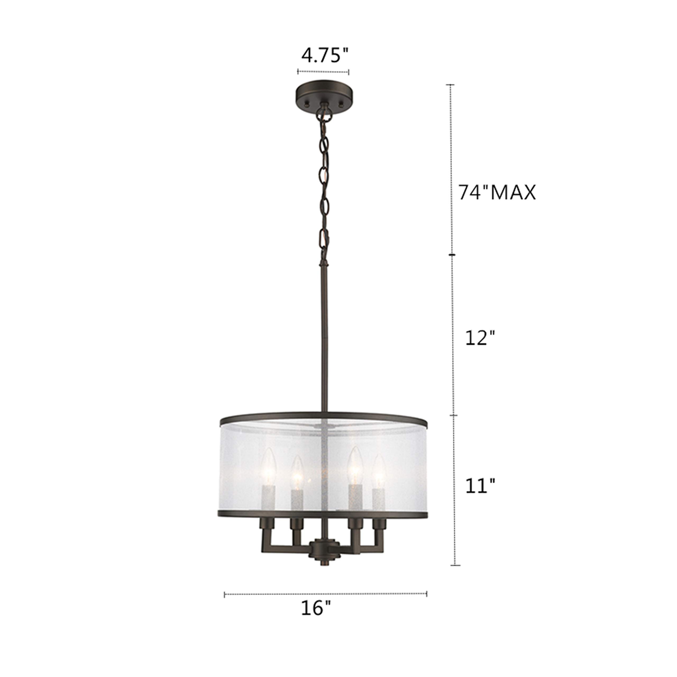 4-Light Rubbed Bronze Ceiling Pendant Fixture - 16 Inch Wide Transitional Style Chandelier for Dining Room, Kitchen Island or Entryway Lighting