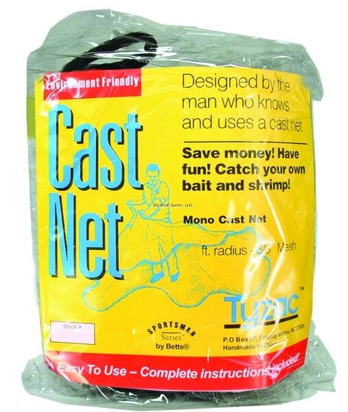 Betts Tyzac Mono Cast 8' 3/8 Mesh 3/4Lb Iron Weights per Ft - Heavy Duty Fishing Net for Commercial & Sport Fishing, Perfect for Deep Sea, Lake and River Use