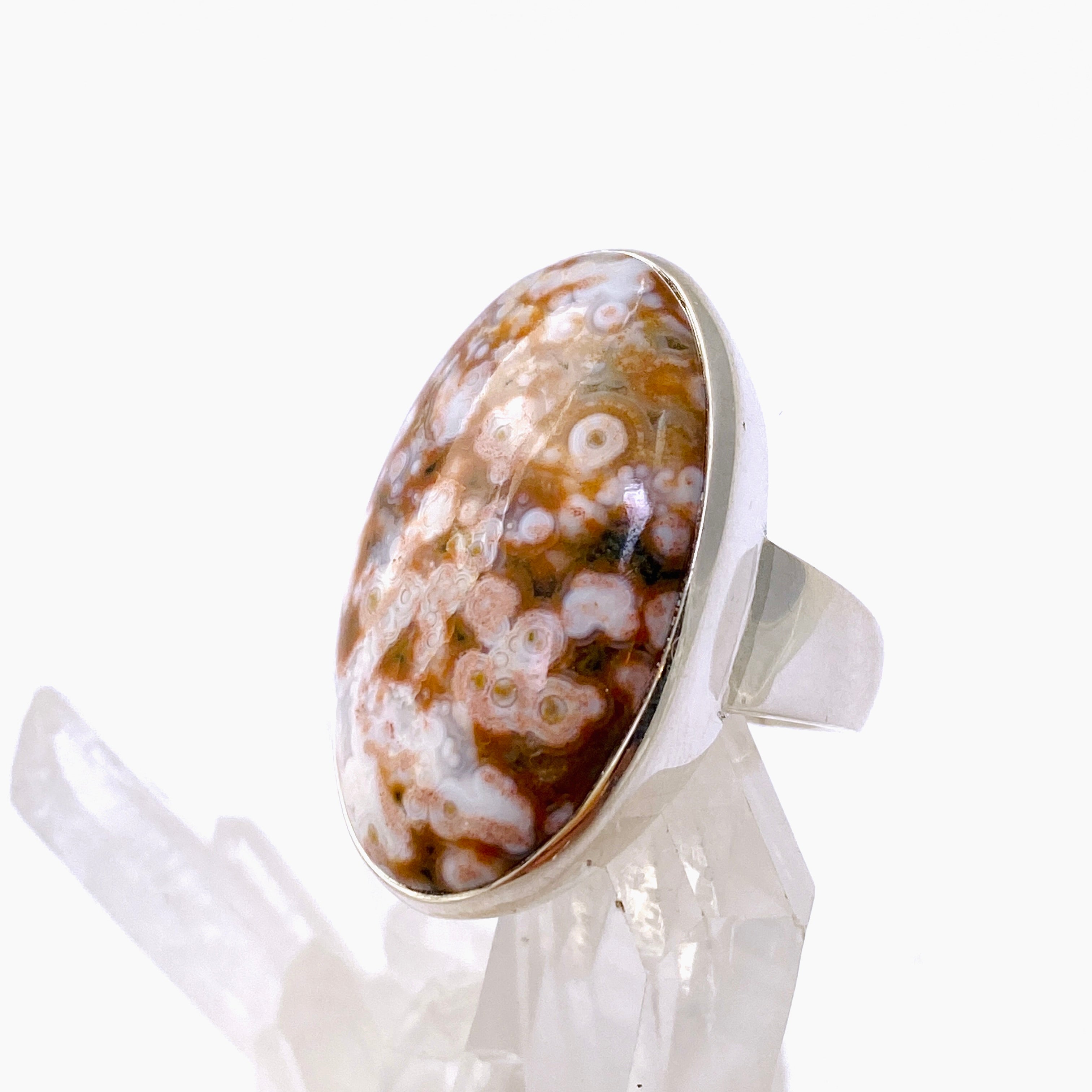 Ocean Jasper Oval Cabochon Ring - Size 7.5 - Natural Stone Jewelry - Handmade Silver Ring - Perfect for Boho Style & Spiritual Healing - PRGJ848