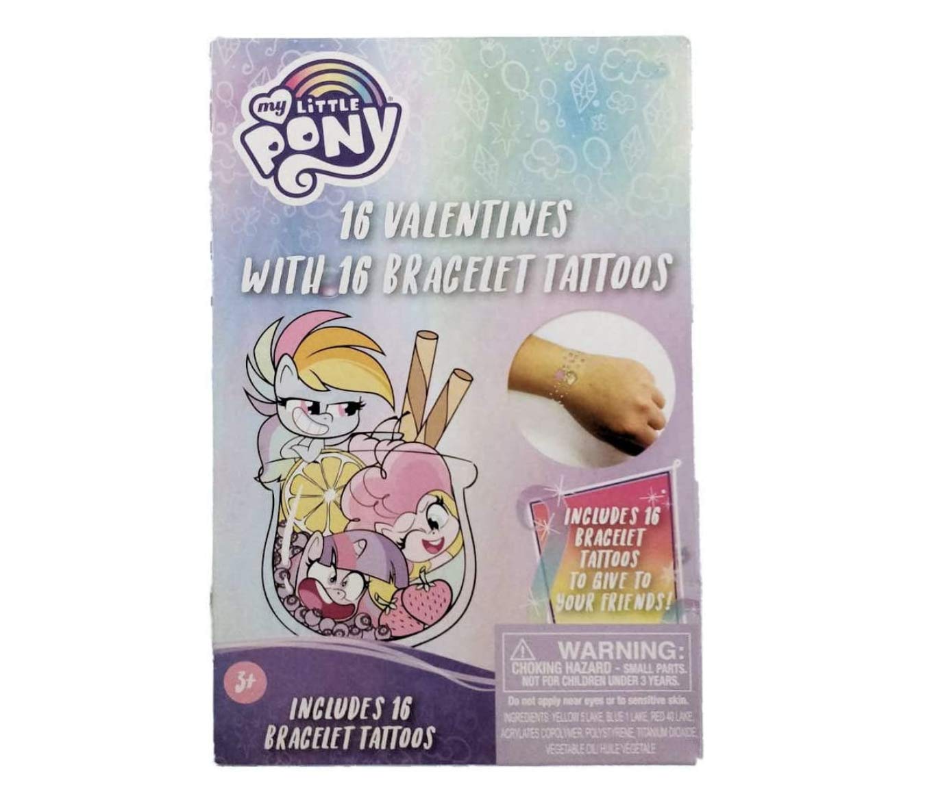 My Little Pony 16 Valentine's Day Cards with Friendship Bracelet Tattoos - Fantasy Theme Party Favors for Kids, Unisex Gift for Boys & Girls Ages 3+ | School Exchange, Birthday Party, Classroom Activity