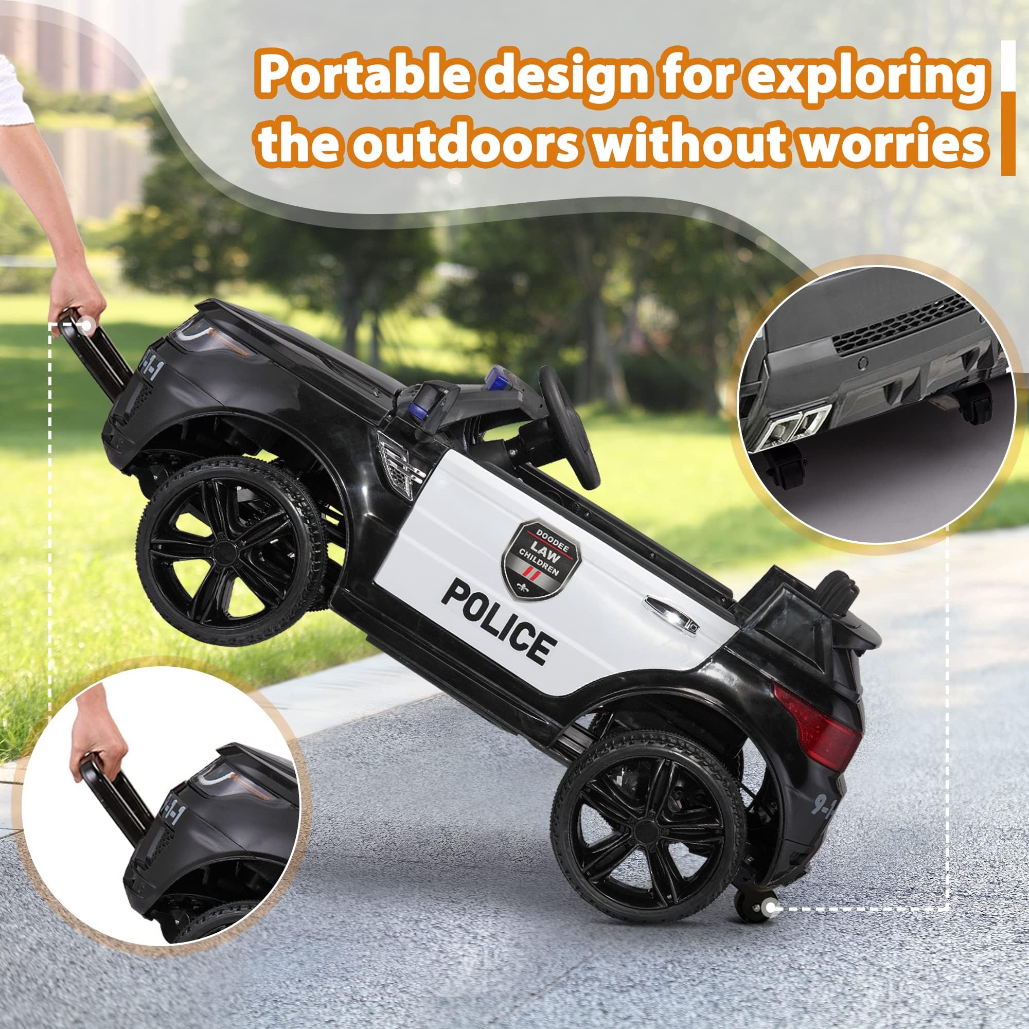 TOBBI 12V Electric Police Car Ride-On Toy for Kids Ages 3-6 - Remote Control & Parental Control, Realistic Lights & Siren, Large Police Vehicle Toy for Boys & Toddlers - Perfect for Indoor Play, Outdoor Adventures & Pretend Play as Little Officers (Black)
