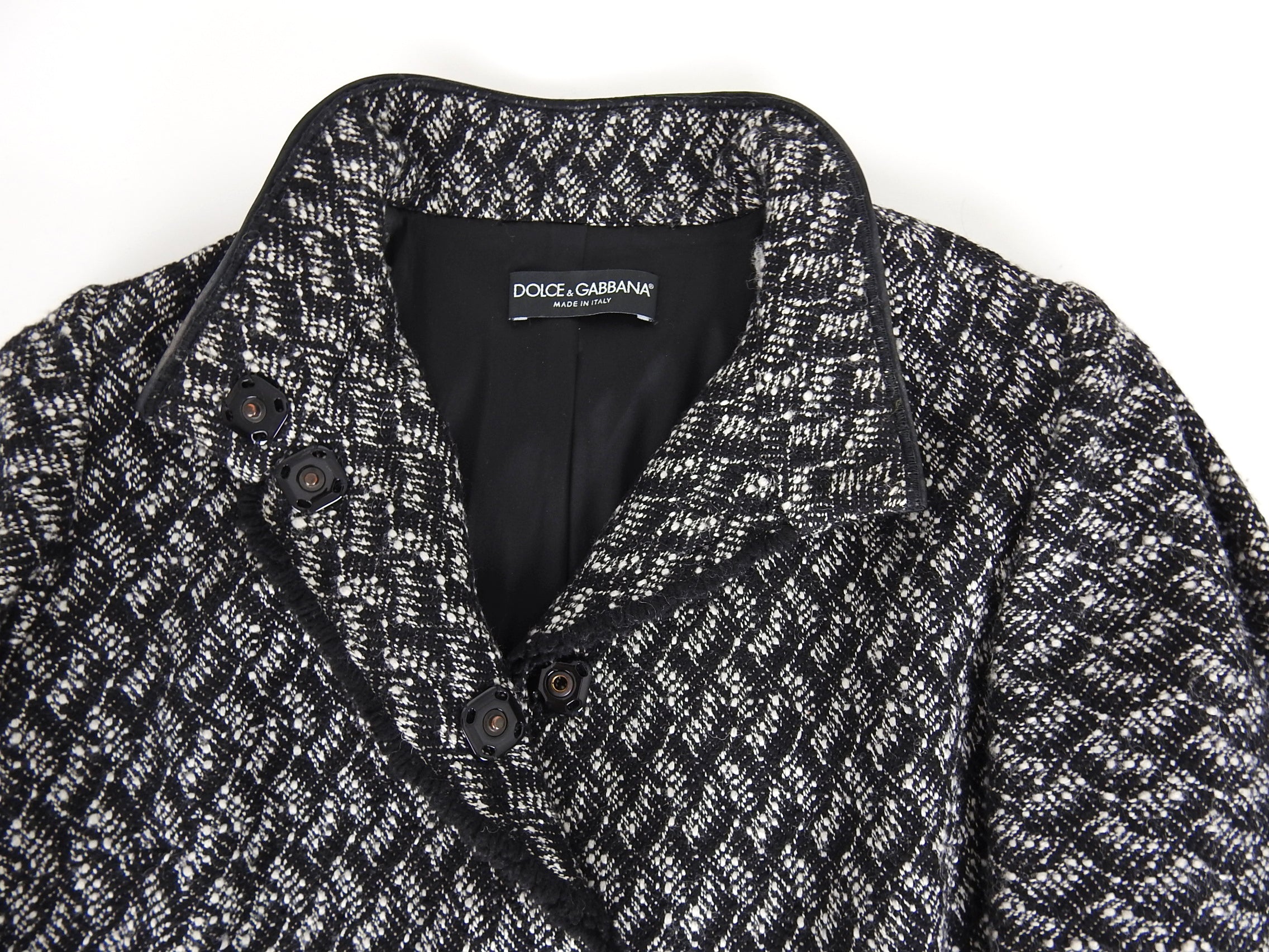 Dolce & Gabbana Women's Black & White Fur Trim Winter Coat Size 40 (US 8/M) - Luxurious Outerwear for Parties & Formal Events