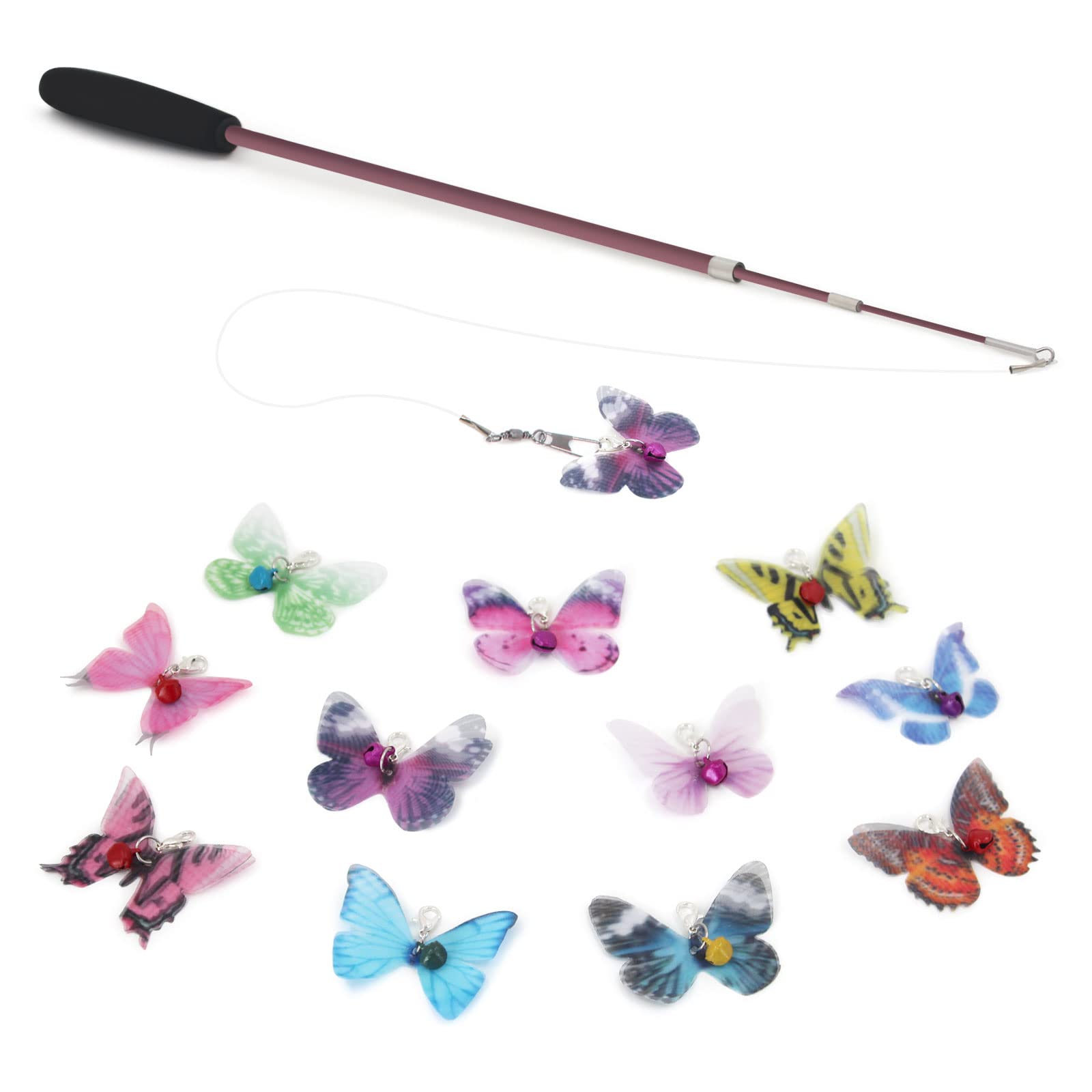 SONGWAY 13-Piece Cat Butterfly Toys Set - Interactive Retractable Cat Wand with Bell & Replacement Refills - Fun Indoor Play for Kittens & Adult Cats - Perfect for Exercise, Bonding & Stress Relief