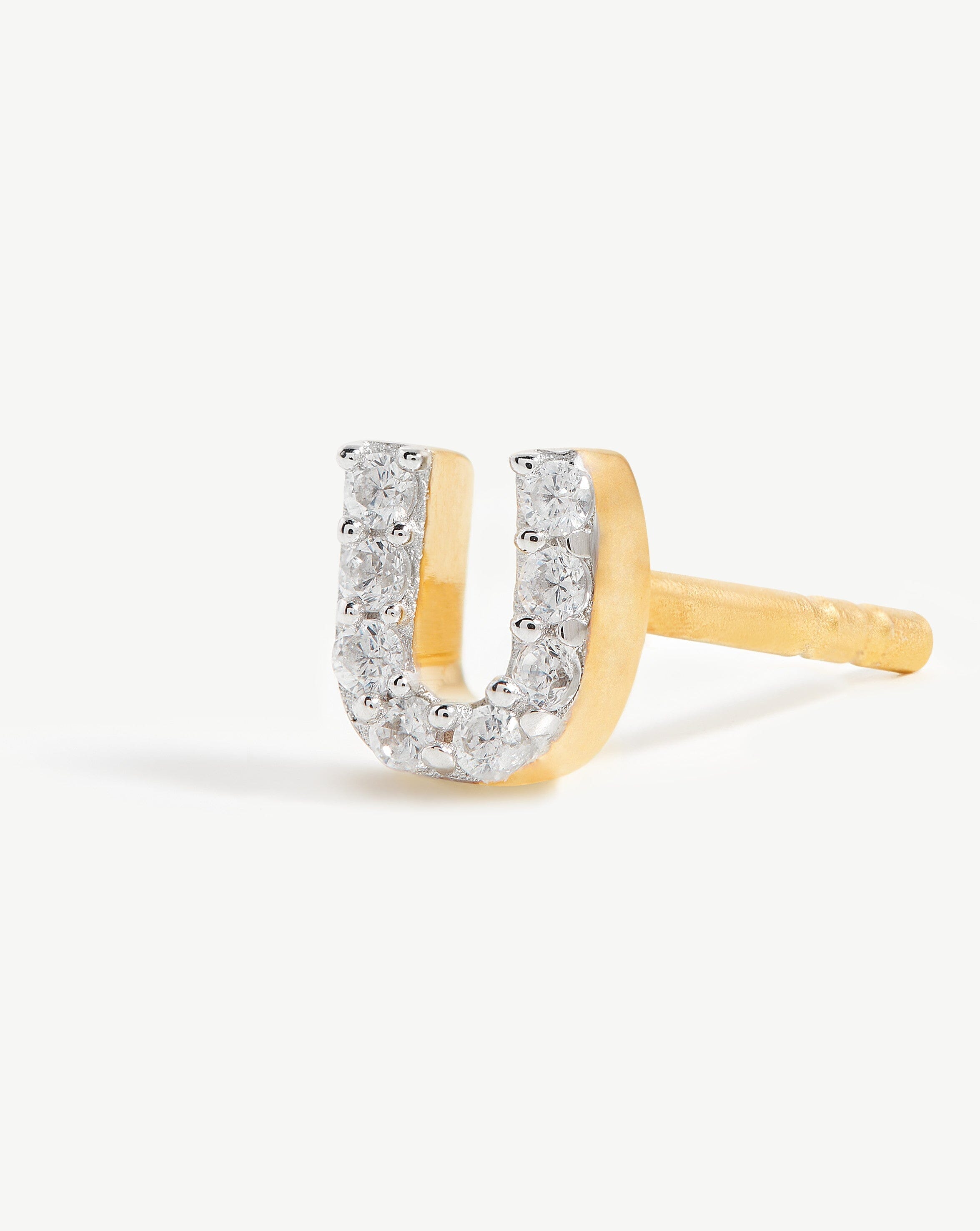 Pave Initial Single Stud Earring - Personalized Initial U | 18k Gold Vermeil & Cubic Zirconia - Elegant Monogram Jewelry for Women, Perfect Gift for Birthday, Anniversary & Special Occasions