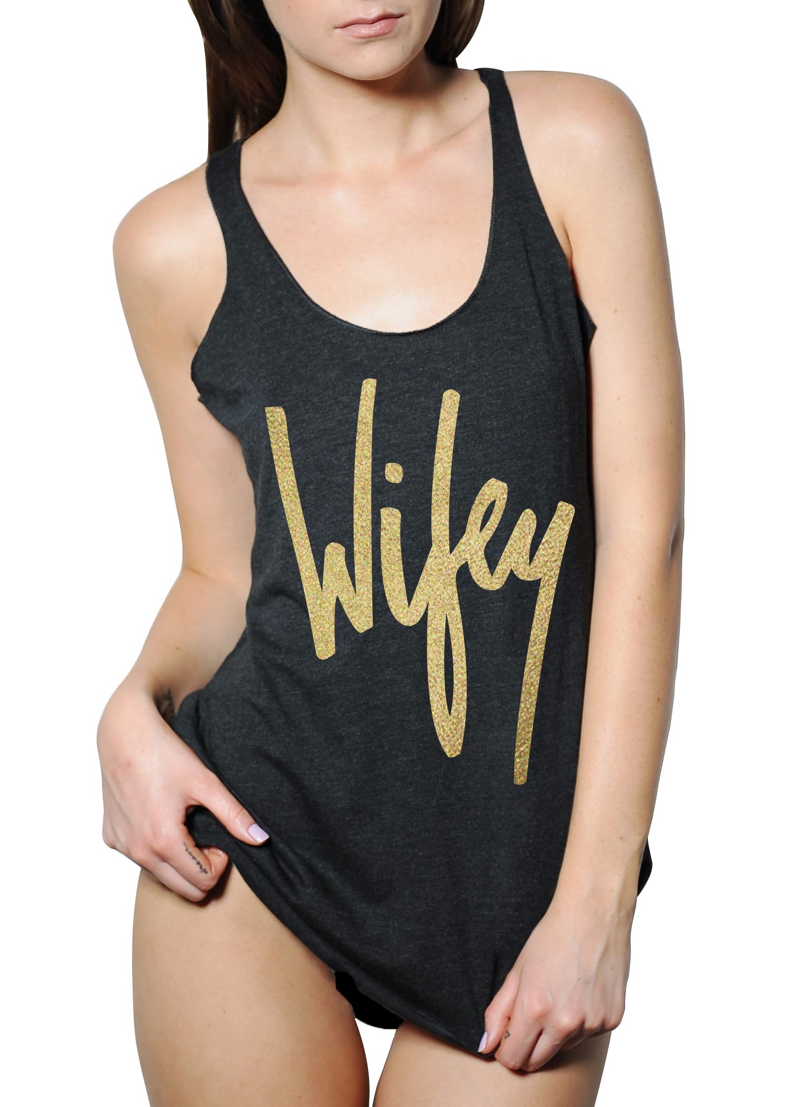 Emdem Apparel Women's Wifey Tank Top - Gold & Black Sleeveless Shirt for Casual Wear, Gym, and Summer Outfits