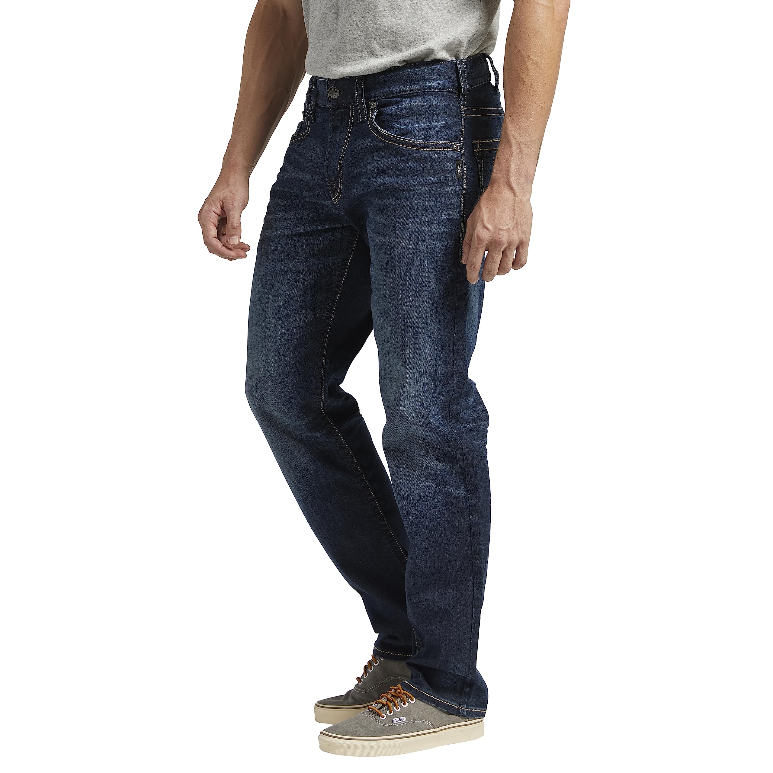 Silver Jeans Co. Men's Eddie Athletic Fit Tapered Leg Jeans - Comfortable Stretch Denim Pants for Casual Wear & Everyday Use