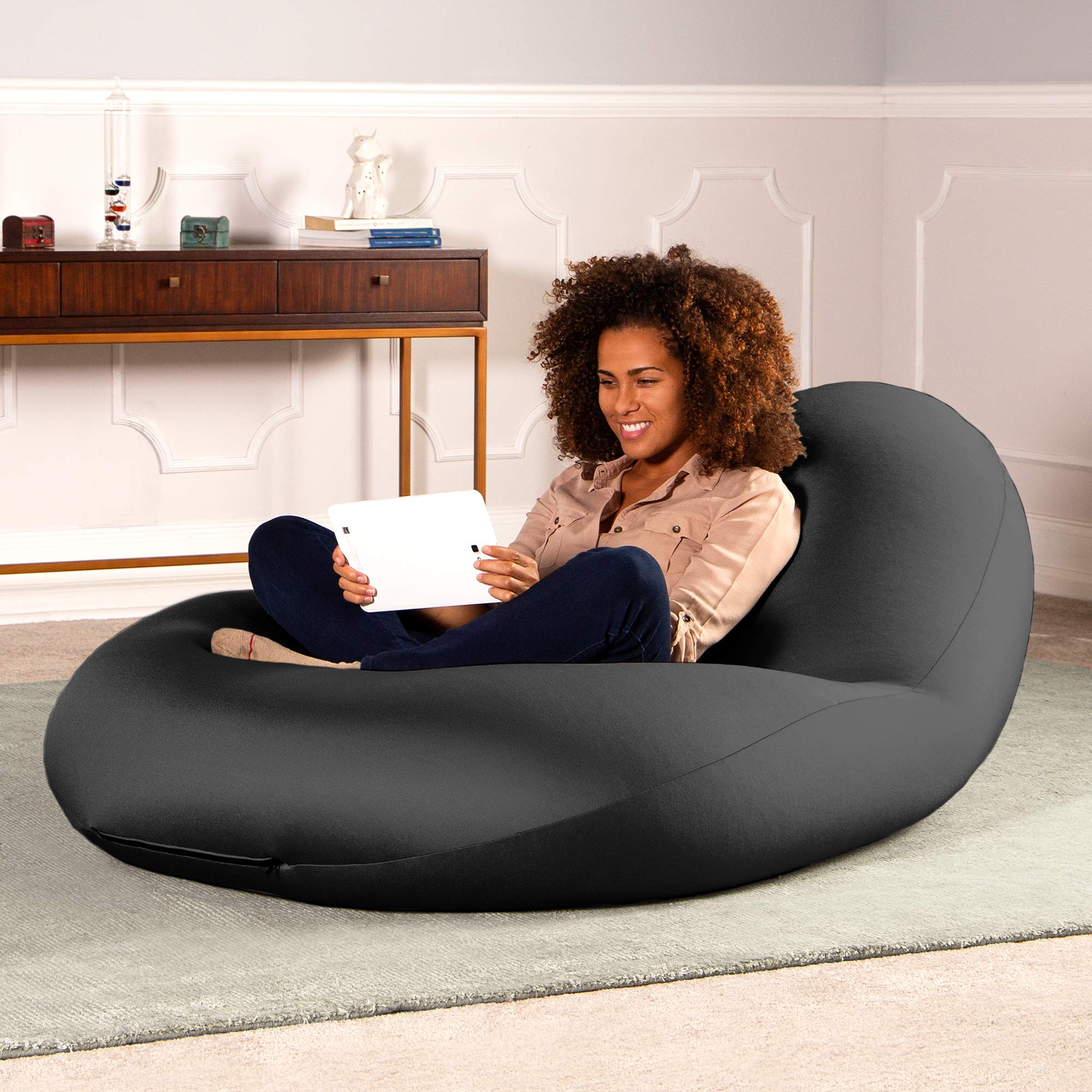 Jaxx Nimbus Spandex Bean Bag Chair for Adults - Oversized Black Memory Foam Lounger for Living Room, Game Room & Dorm - Comfortable Seating for Relaxing, Gaming & Movie Nights