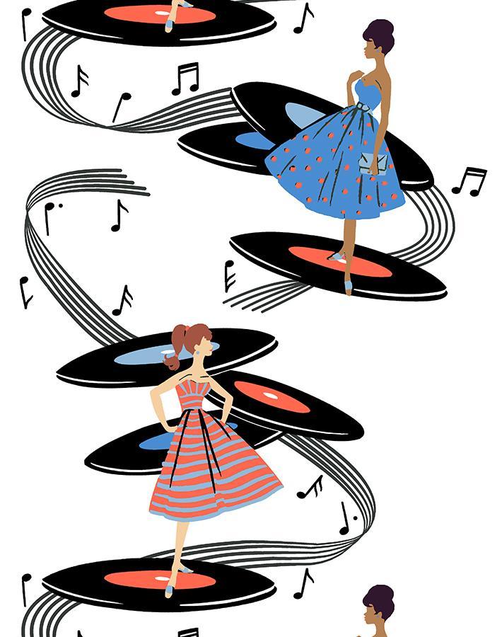 Barbie™ Galaxy Records Wallpaper in Persimmon Blue - Perfect for Kids' Bedrooms, Playrooms & Nursery Decor