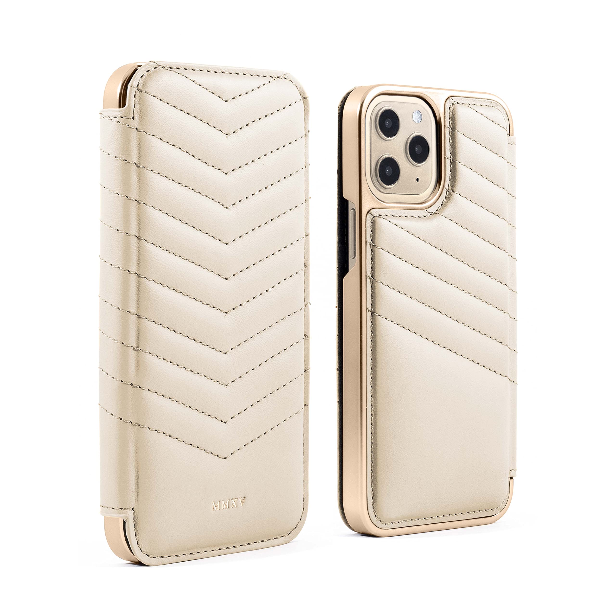Premium Quilted Leather iPhone 13 Pro Max Case with MagSafe Compatibility | Luxury Protective Phone Cover | Wireless Charging Friendly | Cream & Gold Color | Perfect for Business Professionals & Fashion Enthusiasts