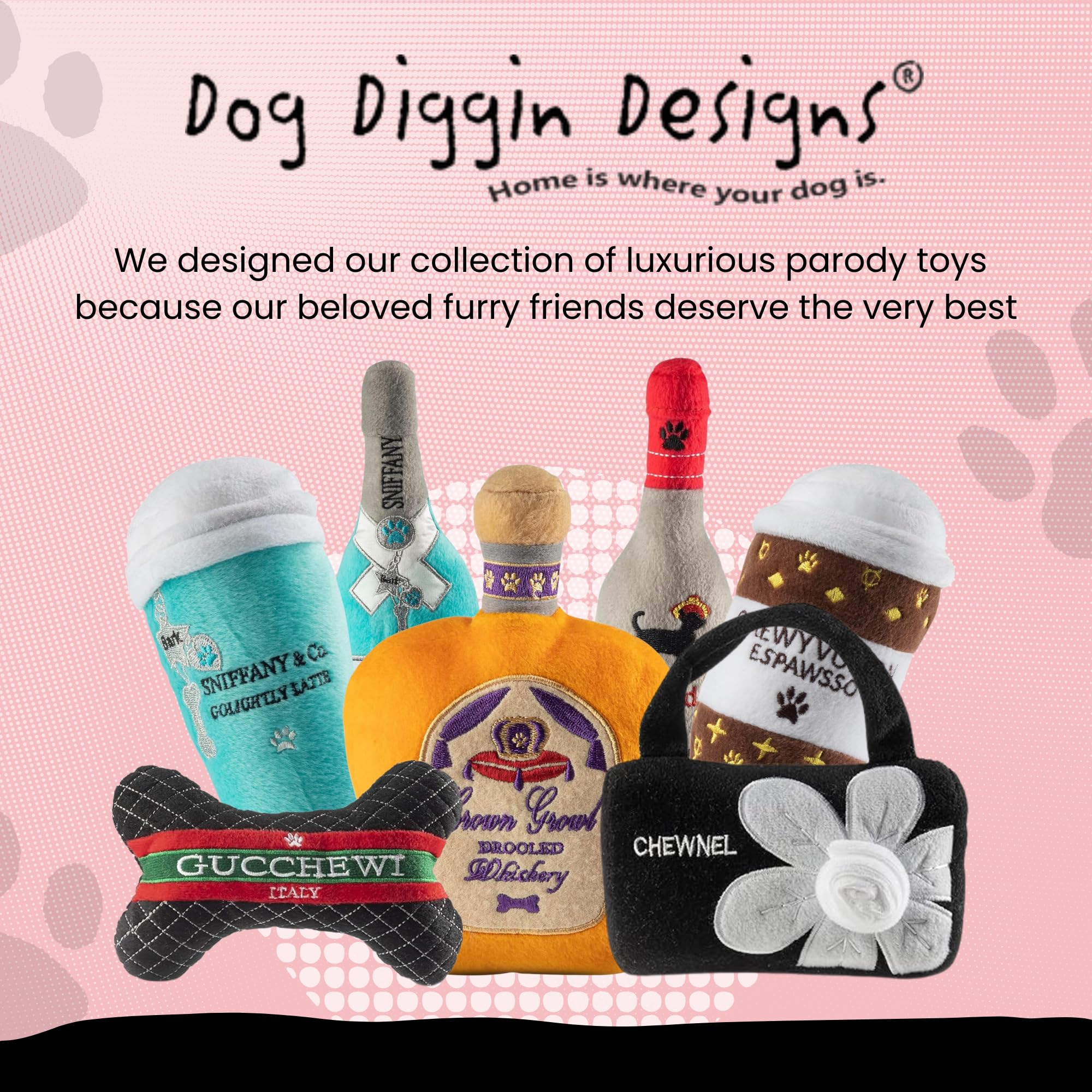 Dog Diggin Designs Runway Pup Collection – Unique Squeaky Parody Plush Dog Toys | Haute Couture Purse & Handbag Style | Perfect for Playtime, Training & Fashionable Pet Photos
