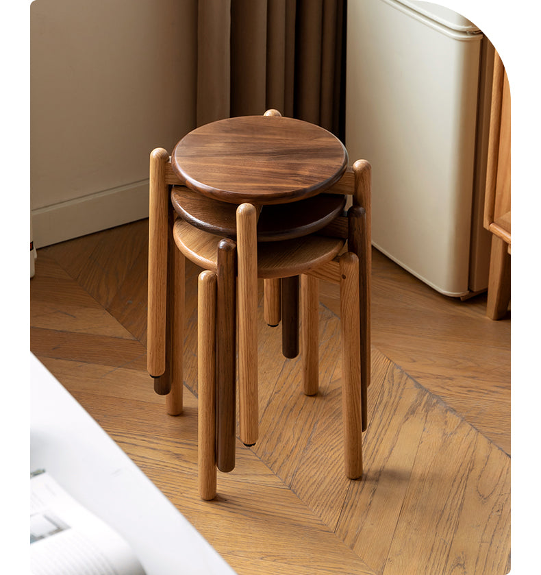 Premium Solid Wood Stackable Stool - Oak, Rubber, Ash, Cherry - Perfect for Home, Office, Kitchen & Outdoor Use
