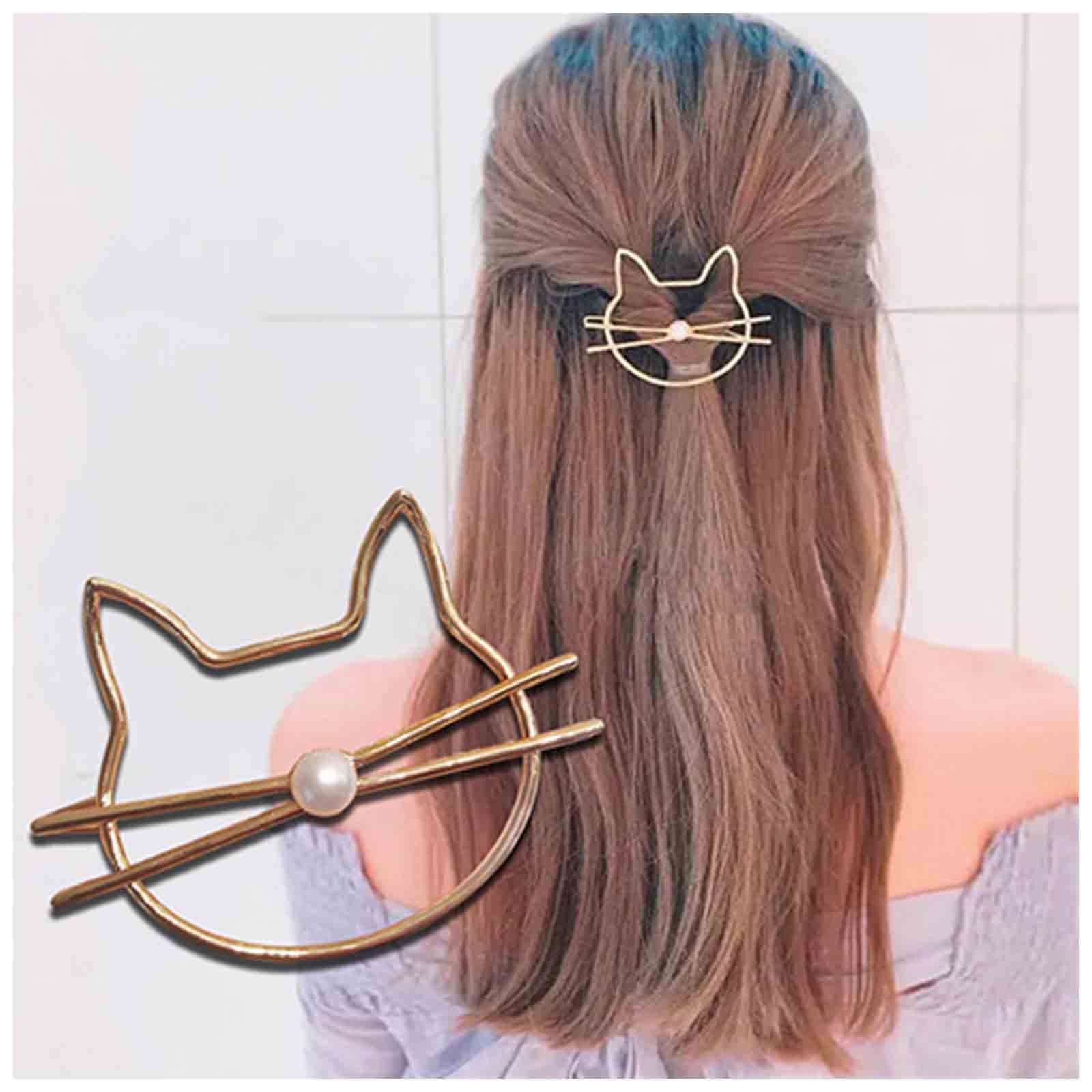 Gold Cat Hair Clip Barrette for Women - Cute Animal Hair Accessories for Cat Lovers | Perfect for Parties & Gifts