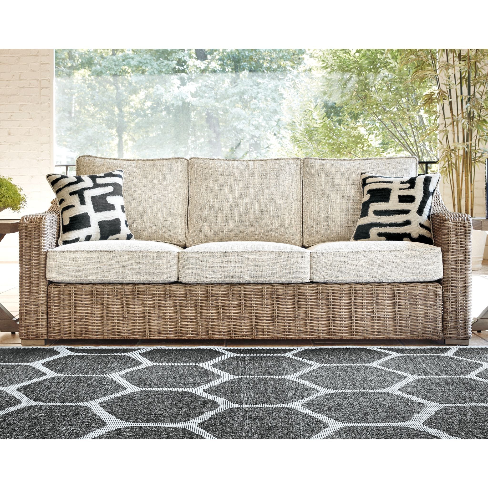 Beachcroft Outdoor Sofa with Cushion - Water-Resistant White/Beige Patio Furniture for Backyard, Poolside & Garden Relaxation