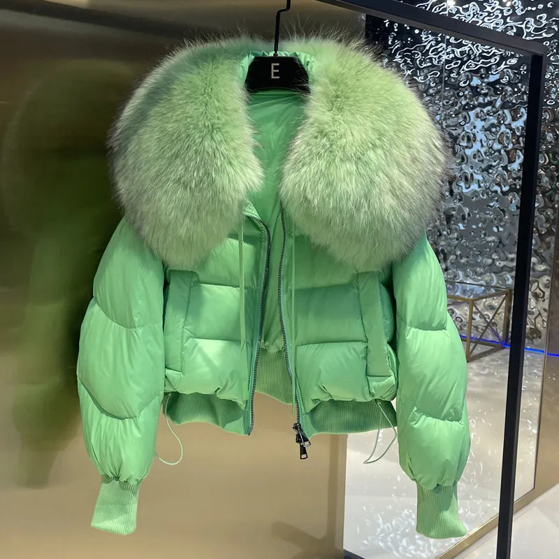 2024 Winter Women's Lightweight Luxury Down Jacket with Big Fur Collar - Loose Fit Long Sleeve Puffer Coat | Korean Style Fashion Outerwear for Casual Wear, Street Style & Cold Weather Protection
