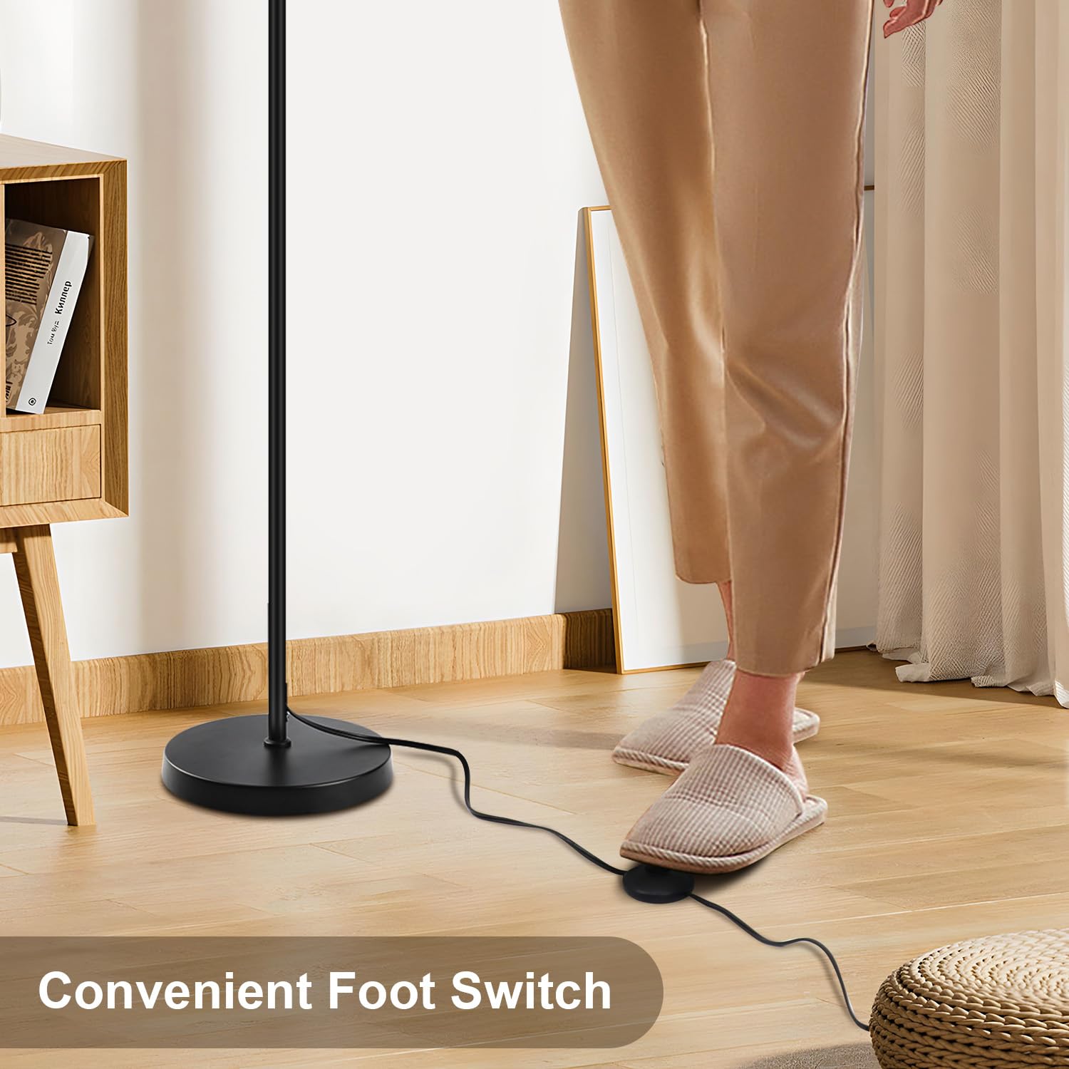 OTREN Modern Floor Lamp with 9W E27 Bulb & 4W Reading Light, Adjustable Linen Shade & Foot Switch - Perfect for Living Room, Bedroom, Dining Room - Ideal for Reading, Relaxing & Ambient Lighting