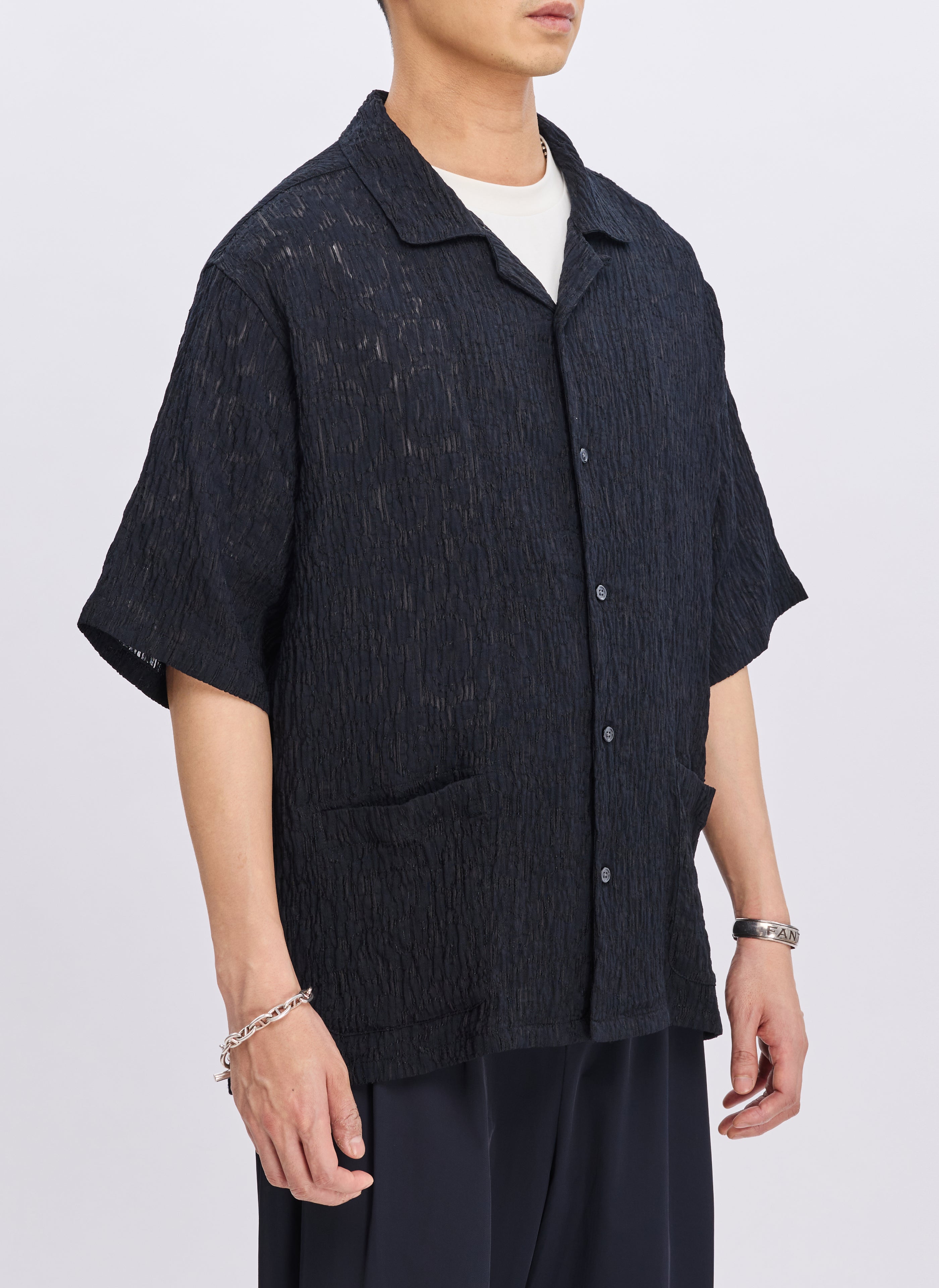 Rayon Nylon Distorted Lace Open Collar Blouse for Women | Elegant Casual Shirt | Perfect for Office, Date Night & Spring Outfits