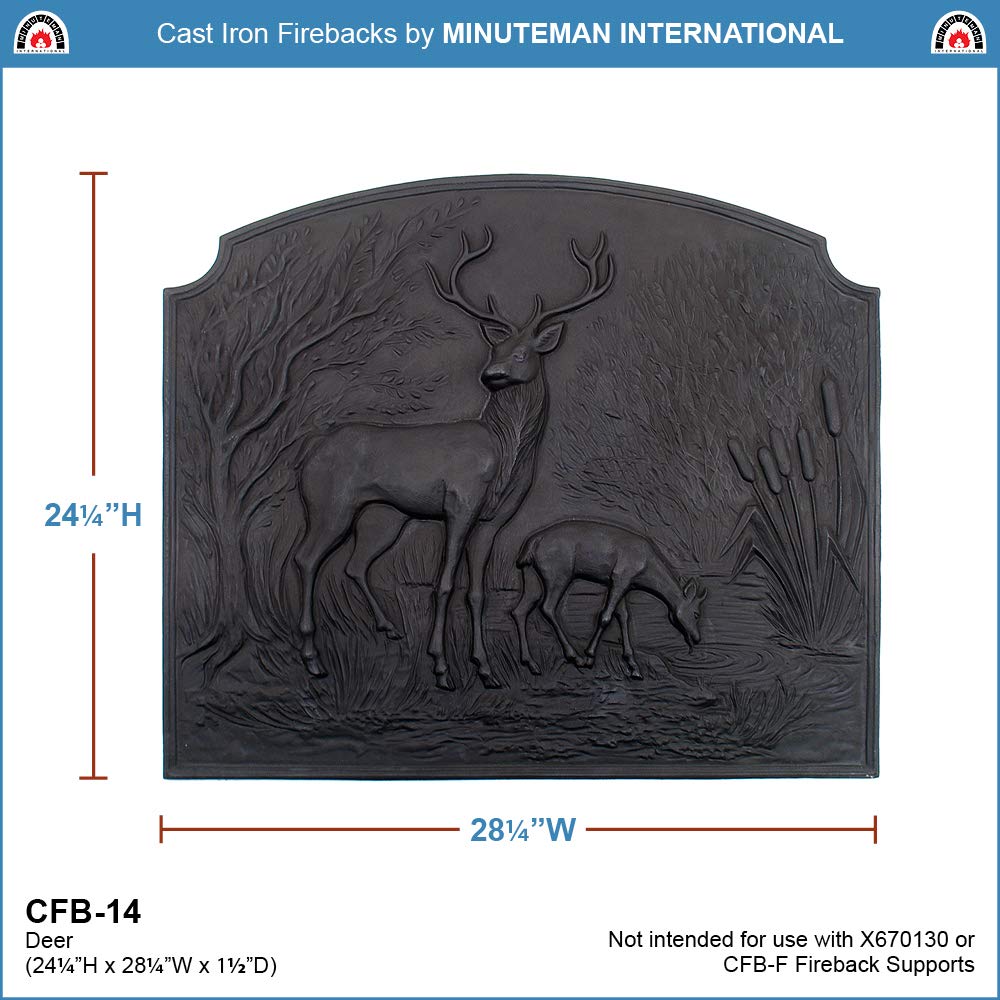 Black Deer Cast Iron Fireback - Decorative and Functional Fireplace Accessory for Home, Cabin, and Outdoor Fire Pits