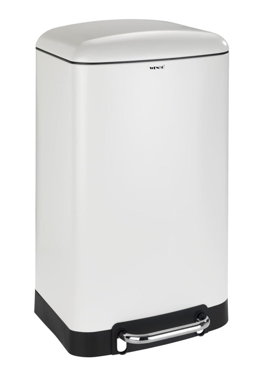 8 Gallon Stainless Steel Trash Can with Foot Pedal - Hands Free Kitchen Garbage Bin with Lid, 13.4x24x12.8 Inch (White) - Perfect for Home, Office, and Restaurant Use