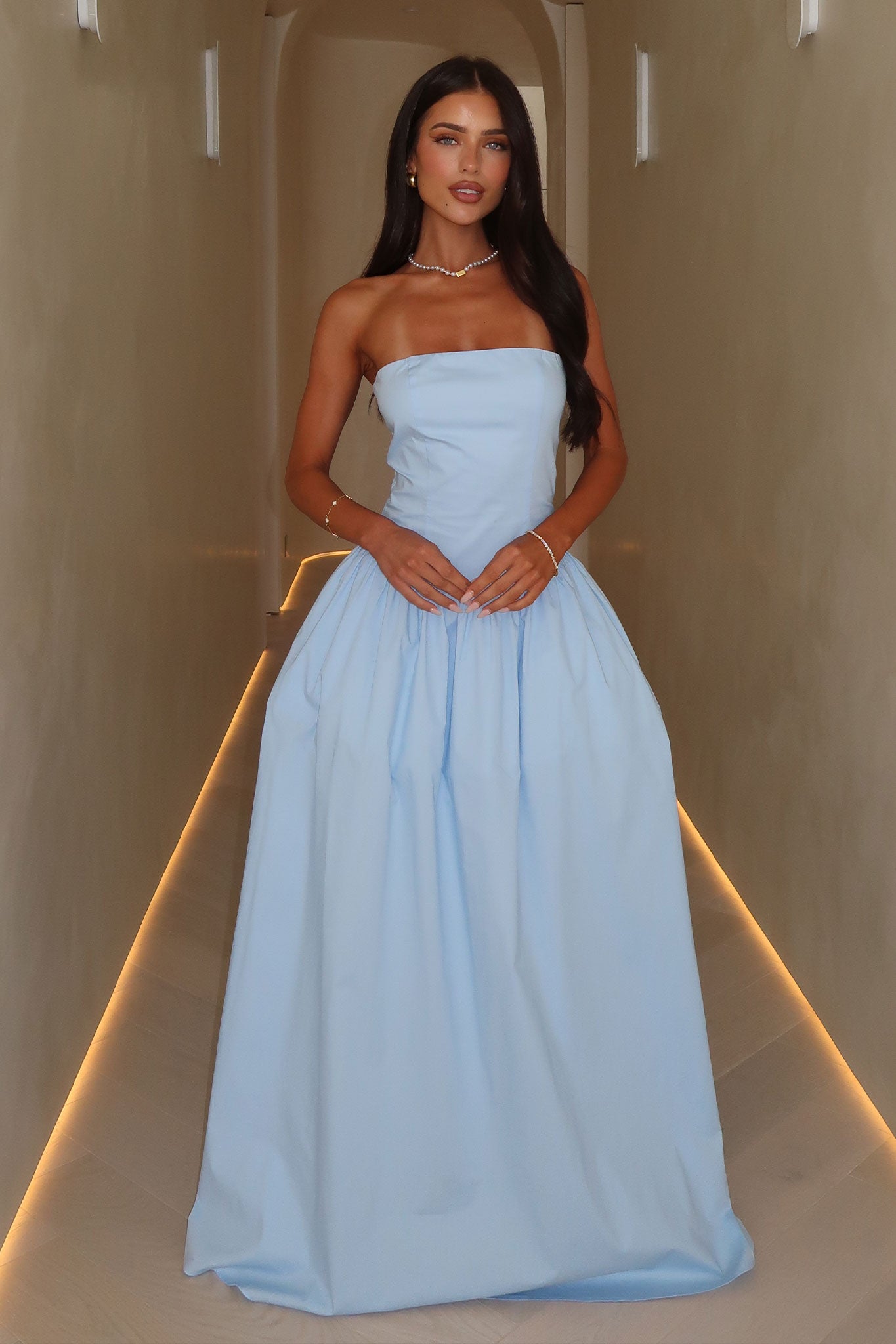 Iridessa Strapless Maxi Dress in Baby Blue - Elegant Summer Beach Wedding Guest Dress for Women