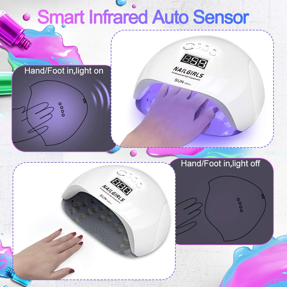NAILGIRLS Professional 150W UV LED Nail Lamp with Auto Sensor - 4 Timer Settings, Detachable Base for Gel Polish Drying - Perfect for Home & Salon Manicures, Nail Art Designs & DIY Gel Nail Care