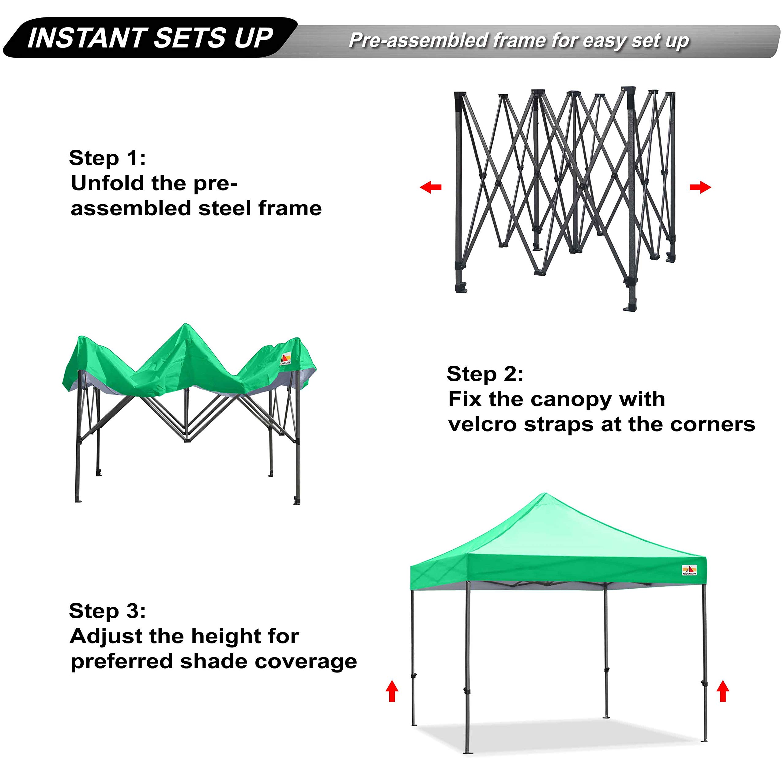 ABCCANOPY 10x10 Commercial Pop Up Canopy Tent - Heavy Duty Outdoor Instant Shelter with UV Protection (Kelly Green) for Camping, Picnics, Beach Parties, and Outdoor Events
