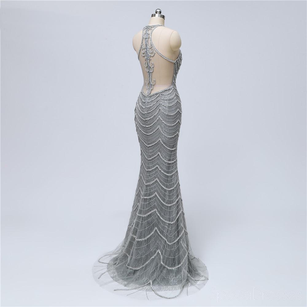 Elegant Grey Lace Beaded Mermaid Prom Dress - Long Evening Gown for Sweet 16, Homecoming & Formal Events | Style 18347 | Perfect for Prom Night, Quinceañera & Special Occasions