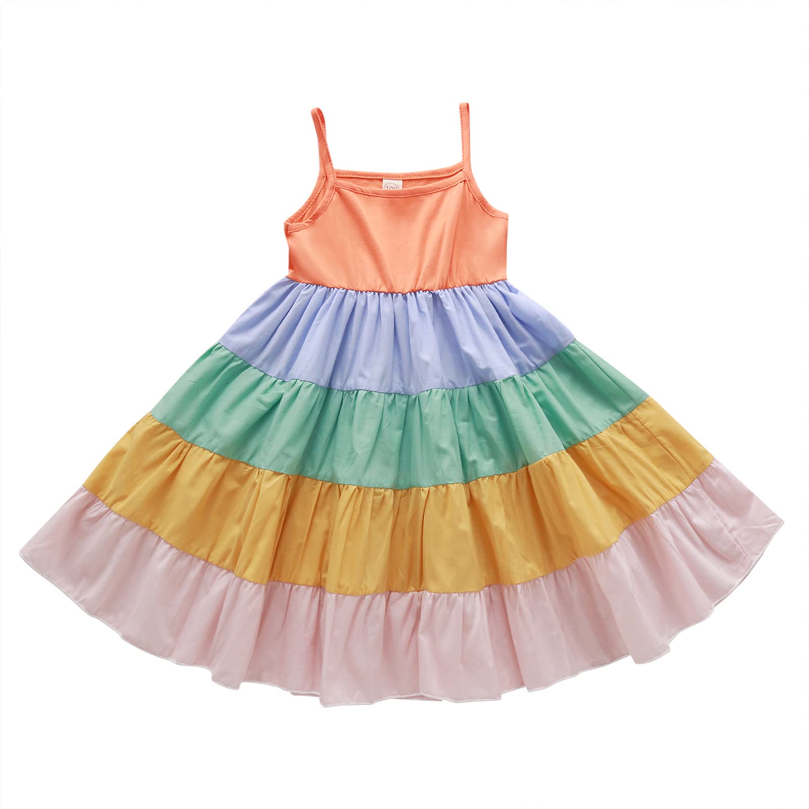 Bowknot Flower Toddler Girls Beach Dress - Rainbow Strap Sleeveless Princess Outfit in Teal | Perfect for Summer Vacations, Photoshoots & Birthday Parties