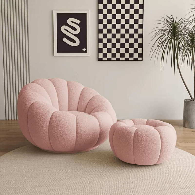 White Pink Red Yellow Green Orange Gray Pumpkin Swivel Accent Chair with Boucle and Sherpa Upholstery - Perfect for Living Room, Bedroom, or Office Decor