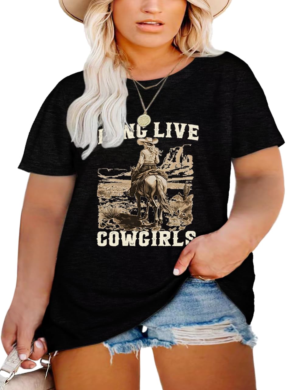 Western Shirts for Women Plus Size - Vintage Cowgirl Graphic Tee Short Sleeve Summer Tops | Rodeo Style Casual Wear for Outdoor Music Festivals & Country Events
