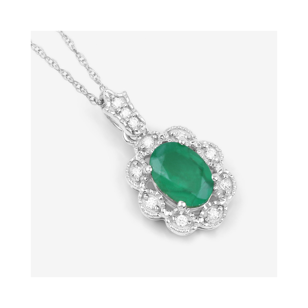 10K Gold Zambian Emerald Diamond Halo Pendant Necklace for Women - Elegant Gift for Anniversary, Birthday & Special Occasions