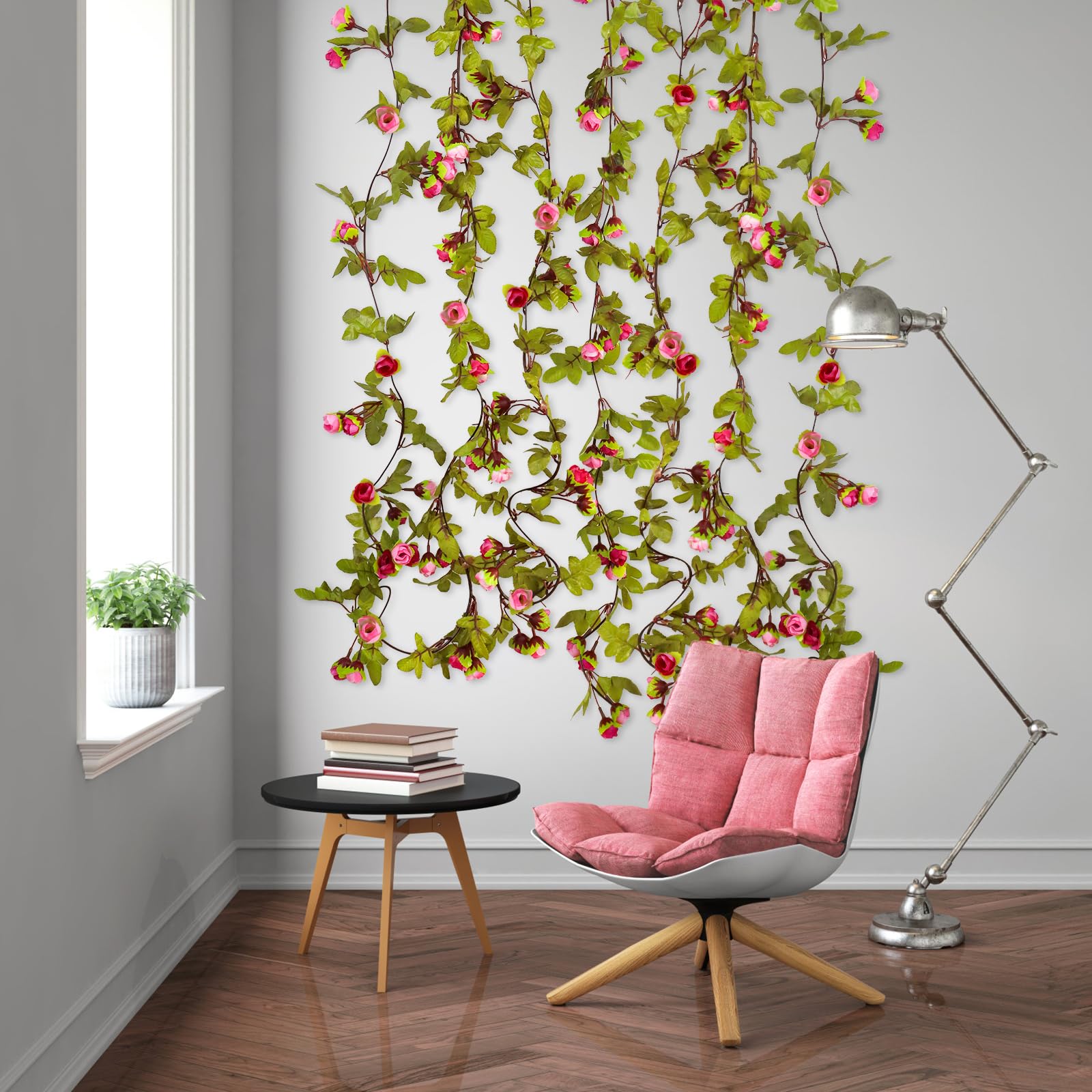 AirSun Artificial Rose Flower Garland - 2PCS 14.5FT Fake Vines with Rose Buds for Wedding, Home, Office & Party Decor | Perfect for Bedroom, Garden & Indoor Hanging Decorations