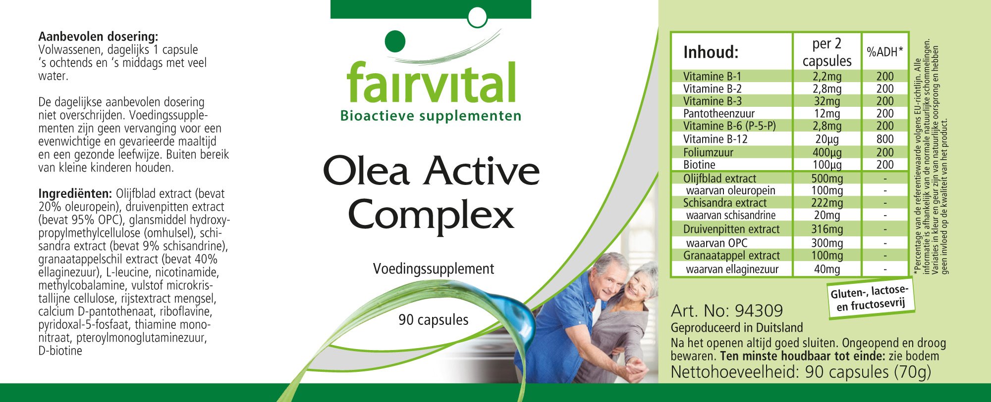 Fairvital Olea Active Complex - Vegan Supplement with B Vitamins, Folic Acid, Olive Leaf, Schisandra, Pomegranate & OPC - 90 Capsules for Energy, Immunity & Antioxidant Support - Perfect for Daily Wellness & Active Lifestyle