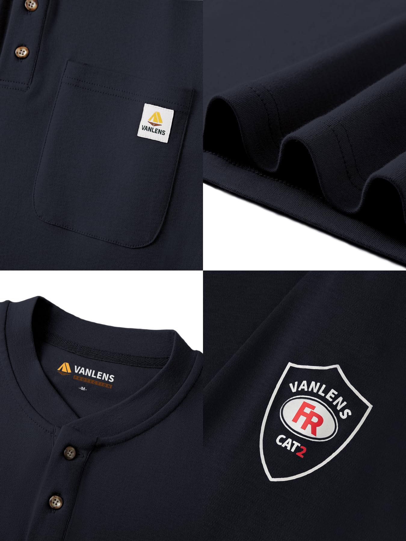 Flame Resistant Men's Shirts - Lightweight 6.5oz Long Sleeve Henley FR Shirts CAT2 NFPA2112 Certified - Ideal for Industrial Work, Welding & Fire Hazard Environments