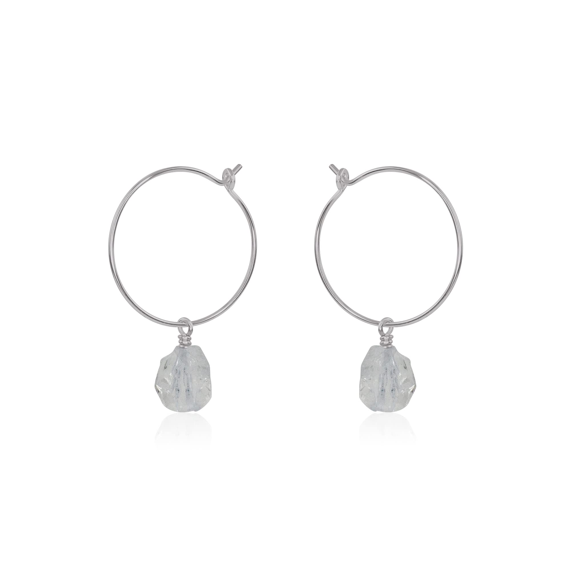 Natural Crystal Quartz Raw Nugget Hoop Earrings - Stainless Steel Jewelry for Women | Boho Chic Style, Everyday Wear & Special Occasions