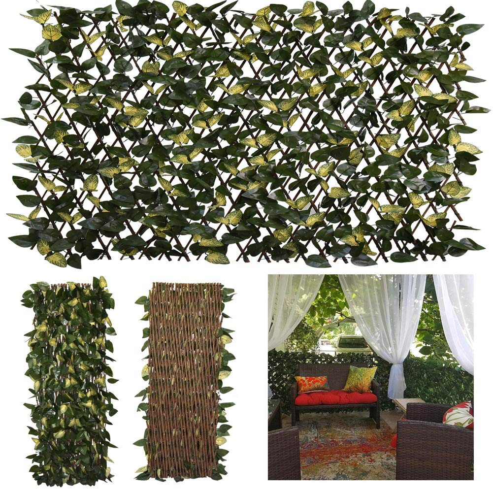 GLANT Expandable Privacy Fence Screen for Balcony, Patio, Deck & Outdoor Spaces - Decorative Artificial Ivy Fencing Panel with UV Protection - Single Sided Green & Light Yellow Faux Hedges - Perfect for Backyard Privacy, Garden Decor & Balcony Cover