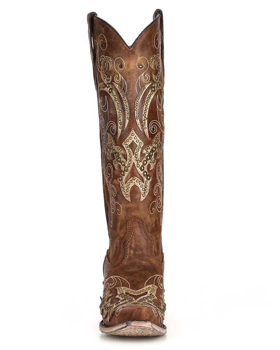 A3638 Women's Corral Brown Western Cowgirl Leather Tall Boots - Perfect for Rodeo, Country Dancing & Cowgirl Fashion