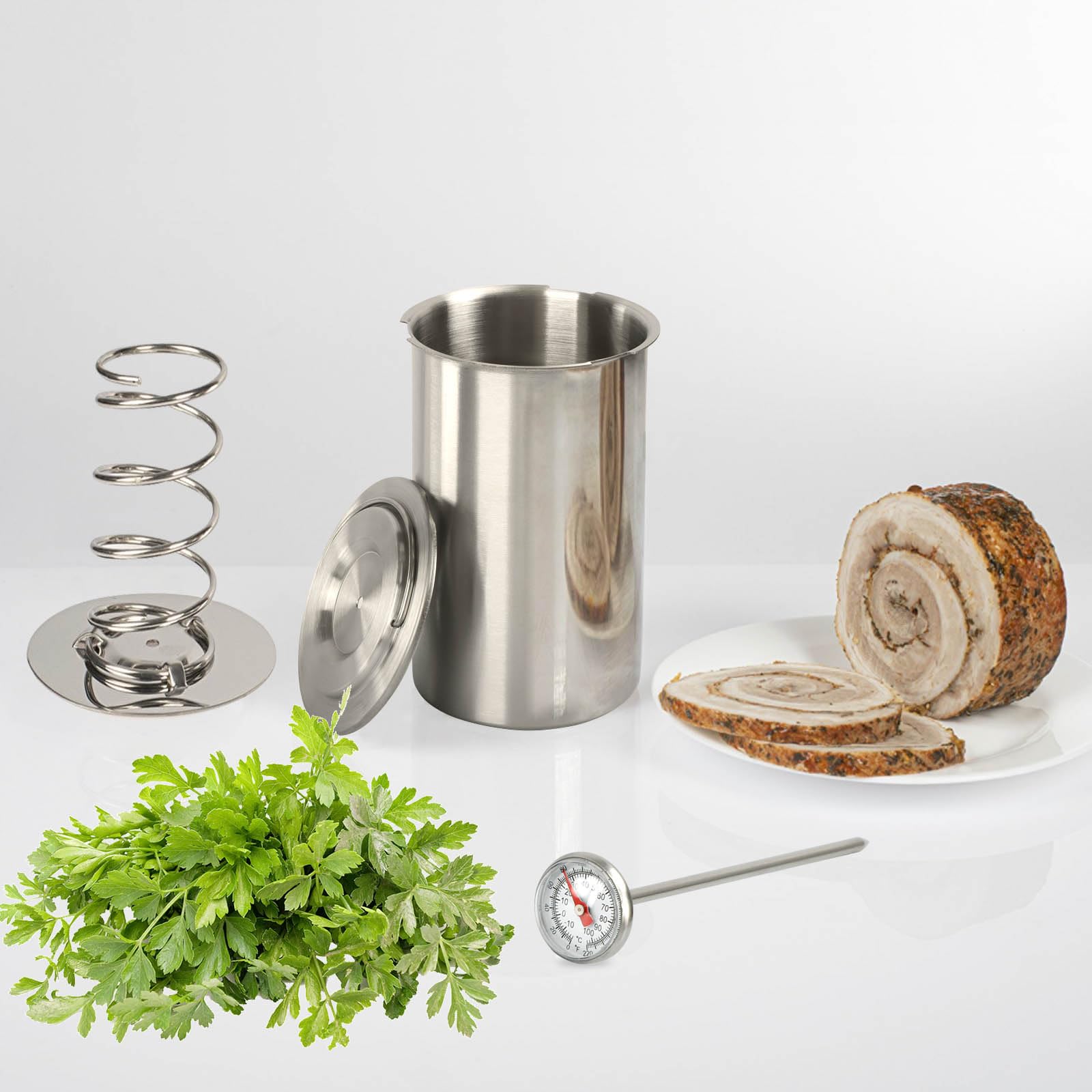 Stainless Steel Ham Maker & Meat Press with Thermometer - Deli Meat Press for Homemade Lunchmeat, Sandwich Meat, and Pressure Cooking | Perfect for Home Kitchens, Delis, and Meal Prep